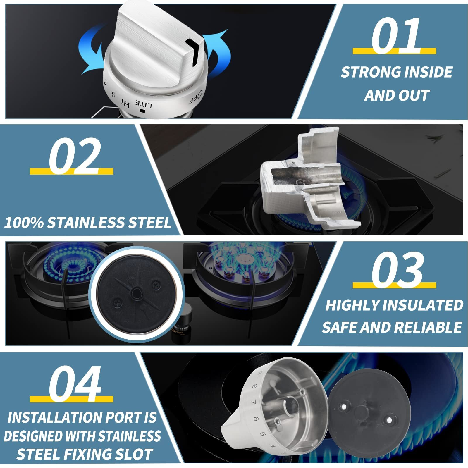 Strongest Version Wb03X24818 Ge Gas Stove Knob *4 100% Stainless Steel (Oem) Replace Range Surface Burner Knob Ap5989029 Ps11729081 Compatible With Ge Gas Stove -10 Years