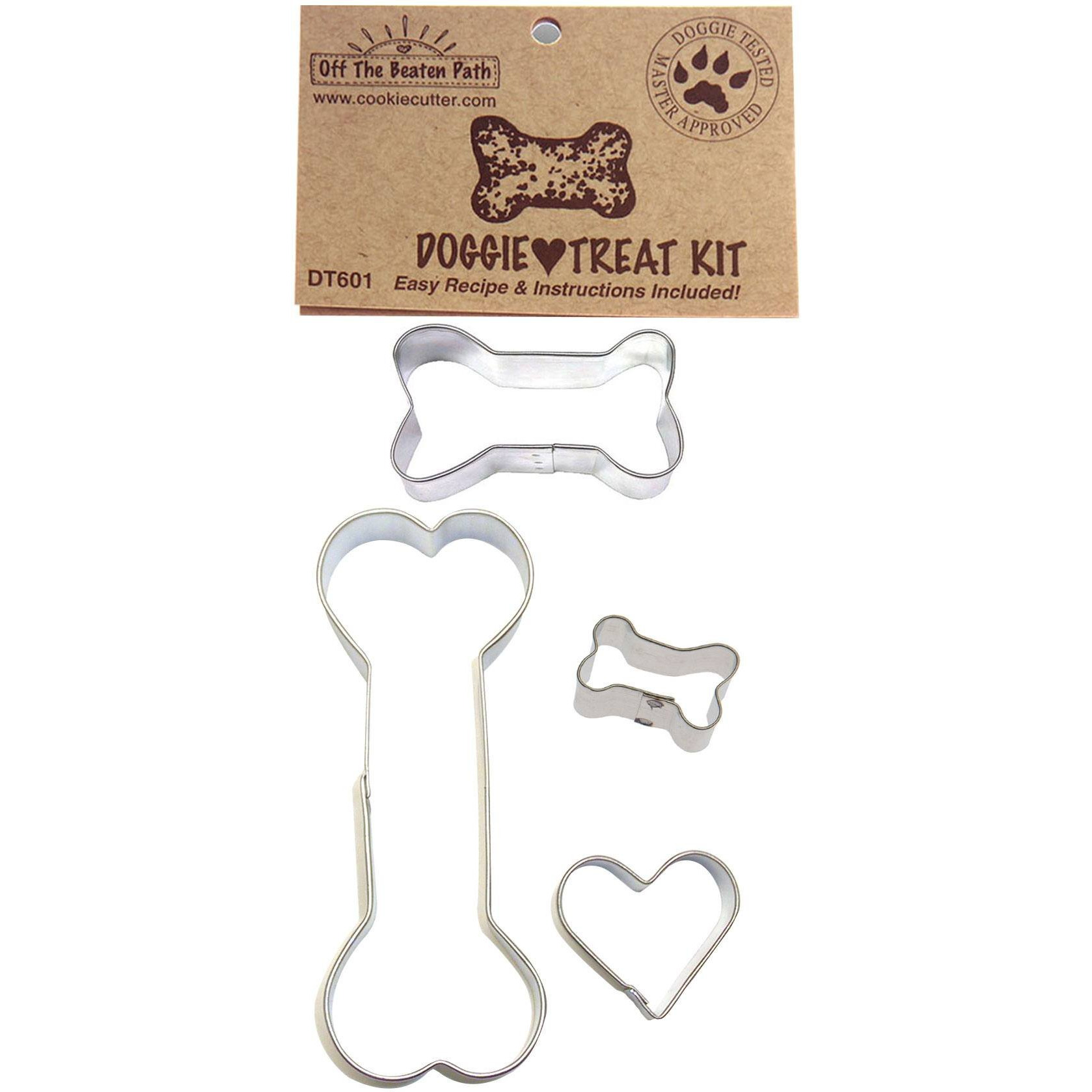Doggie Treat Cookie Cutter 4 Pc Set - Dog Bones And Heart Cookie Cutters With Recipe, Made In Usa