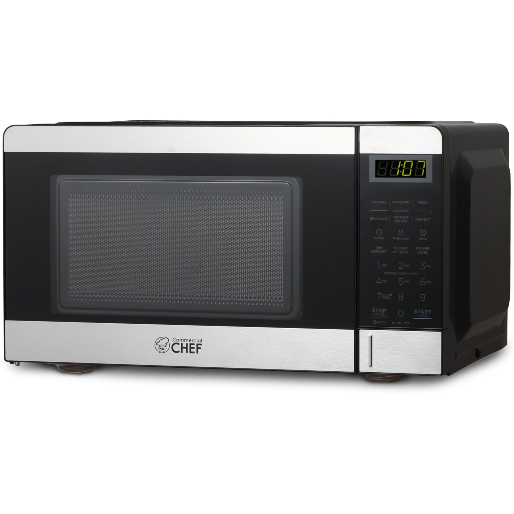 Commercial Chef 0.7 Cubic Foot Microwave With 10 Power Levels, Small Microwave With Push Button, 700W Countertop Microwave Up To 99 Minute Timer And Digital Display, Stainless Steel