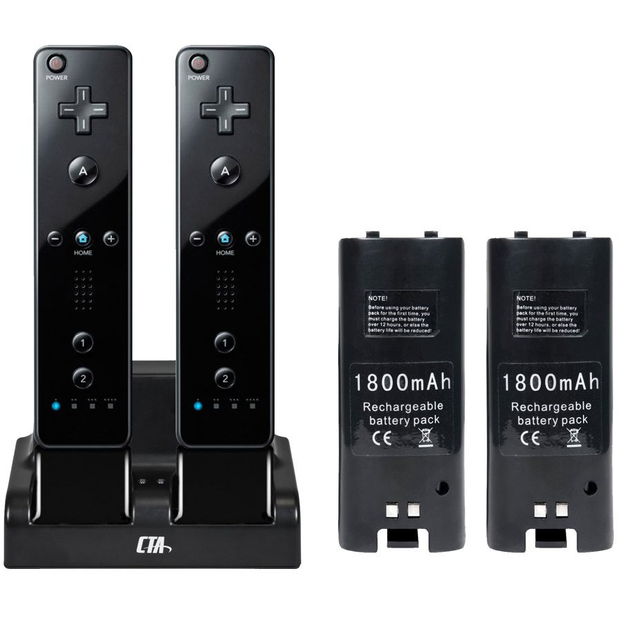Cta Digital Wii Remote Dual Charge Station With 2 Rechargeable Batteries (Black)