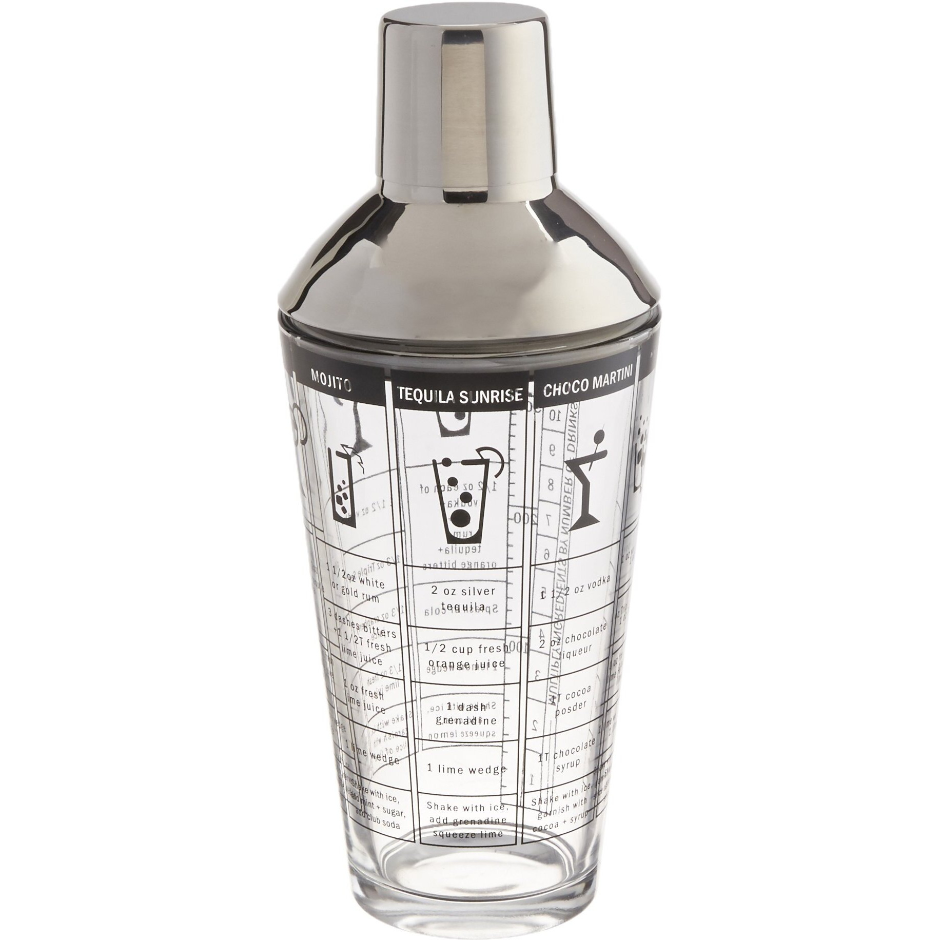 Franmara 8151-Bx Recipe Cocktail Shaker, Stainless Steel/Glass