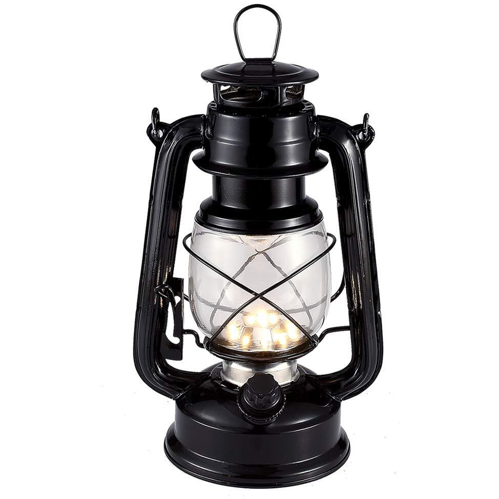 Vintage Led Hurricane Lantern, Warm White Battery Operated Lantern, Antique Metal Hanging Lantern With Dimmer Switch, 15 Leds, 150 Lumen For Indoor Or Outdoor Usage (Black)