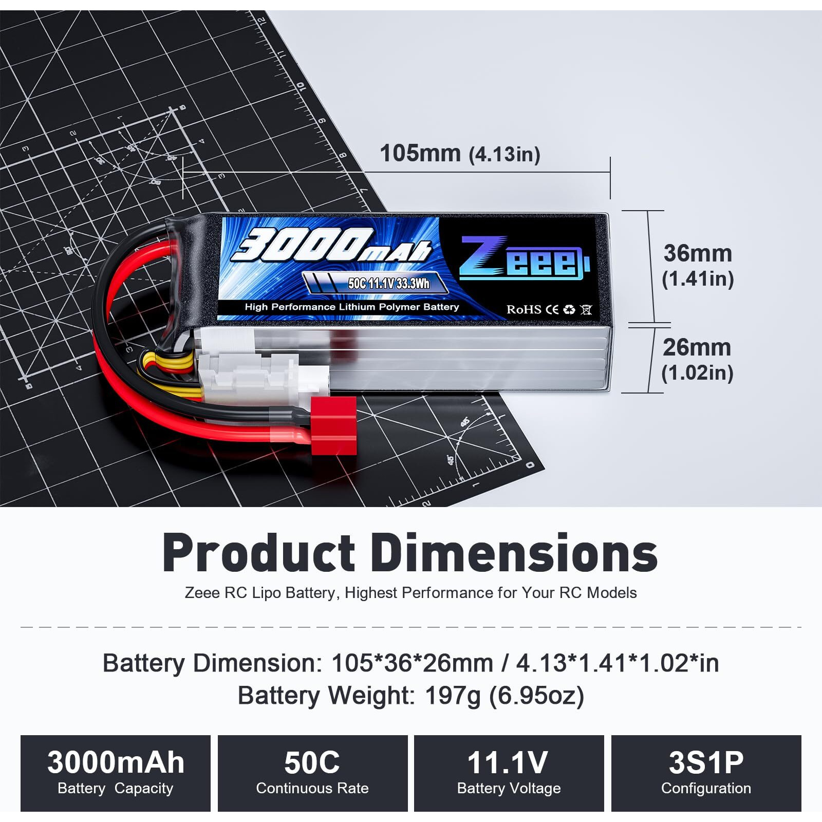 Zeee 3S Lipo Battery 3000Mah 11.1V 50C With Deans T Connector Soft Pack Rc Battery For Rc Airplane Rc Helicopter Rc Car Rc Truck Rc Boat Uav Drone Fpv(2 Pack)