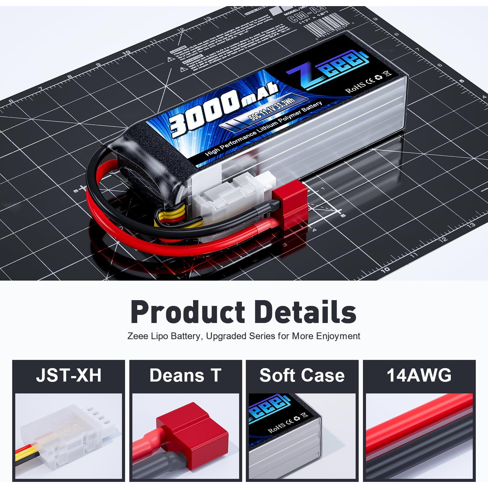 Zeee 3S Lipo Battery 3000Mah 11.1V 50C With Deans T Connector Soft Pack Rc Battery For Rc Airplane Rc Helicopter Rc Car Rc Truck Rc Boat Uav Drone Fpv(2 Pack)