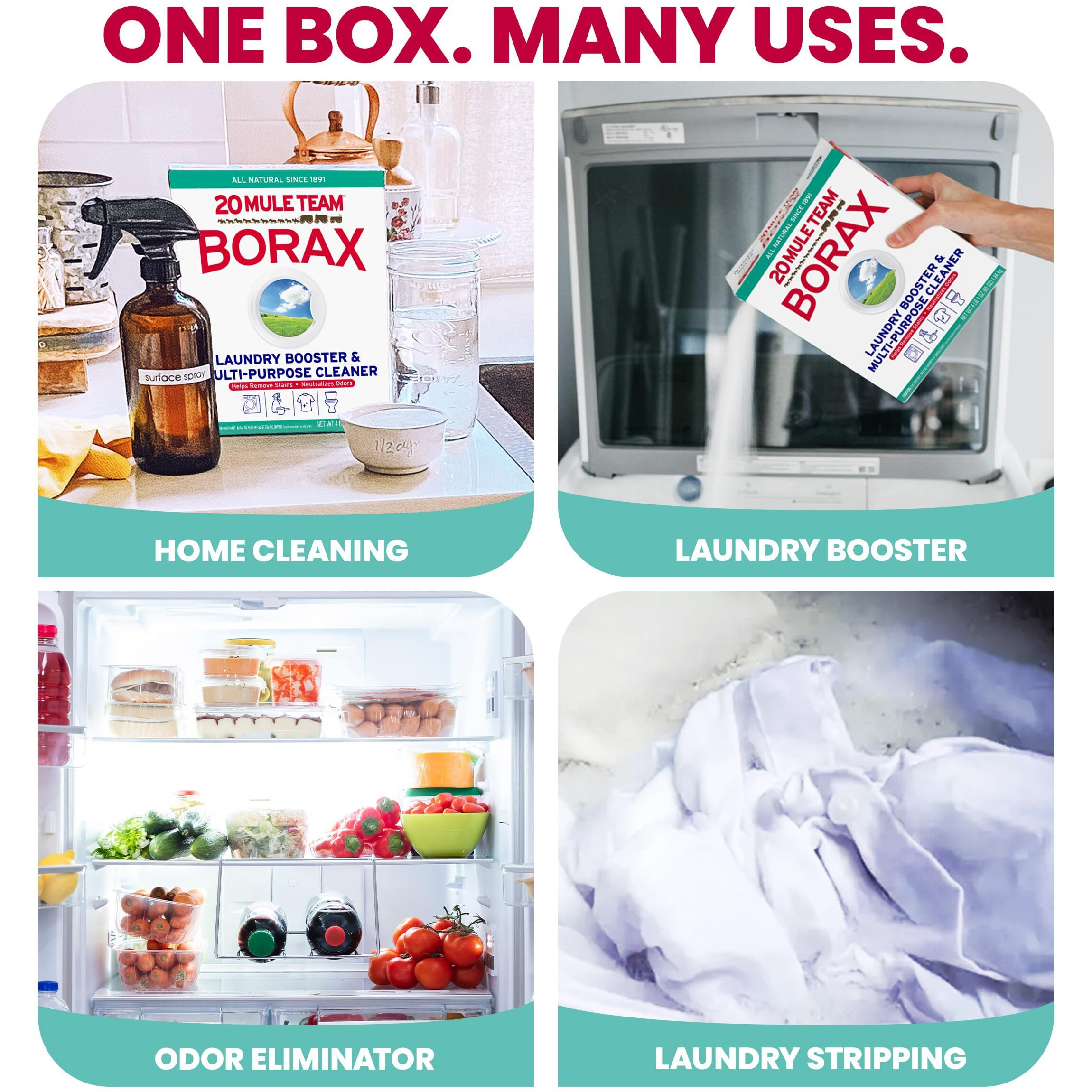 20 Mule Team All Natural Borax Detergent Booster & Multi-Purpose Household Cleaner, 65 Ounce, 4 Count
