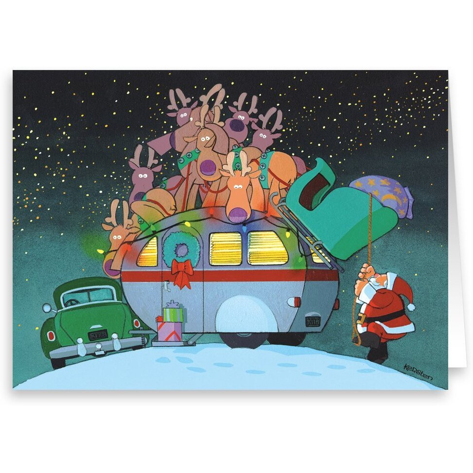 Stonehouse Collection | Camper And Santa Christmas Card | 18 Christmas Cards & 19 Envelopes | Cute Camping Trailer Christmas Card | Usa Made (Standard)