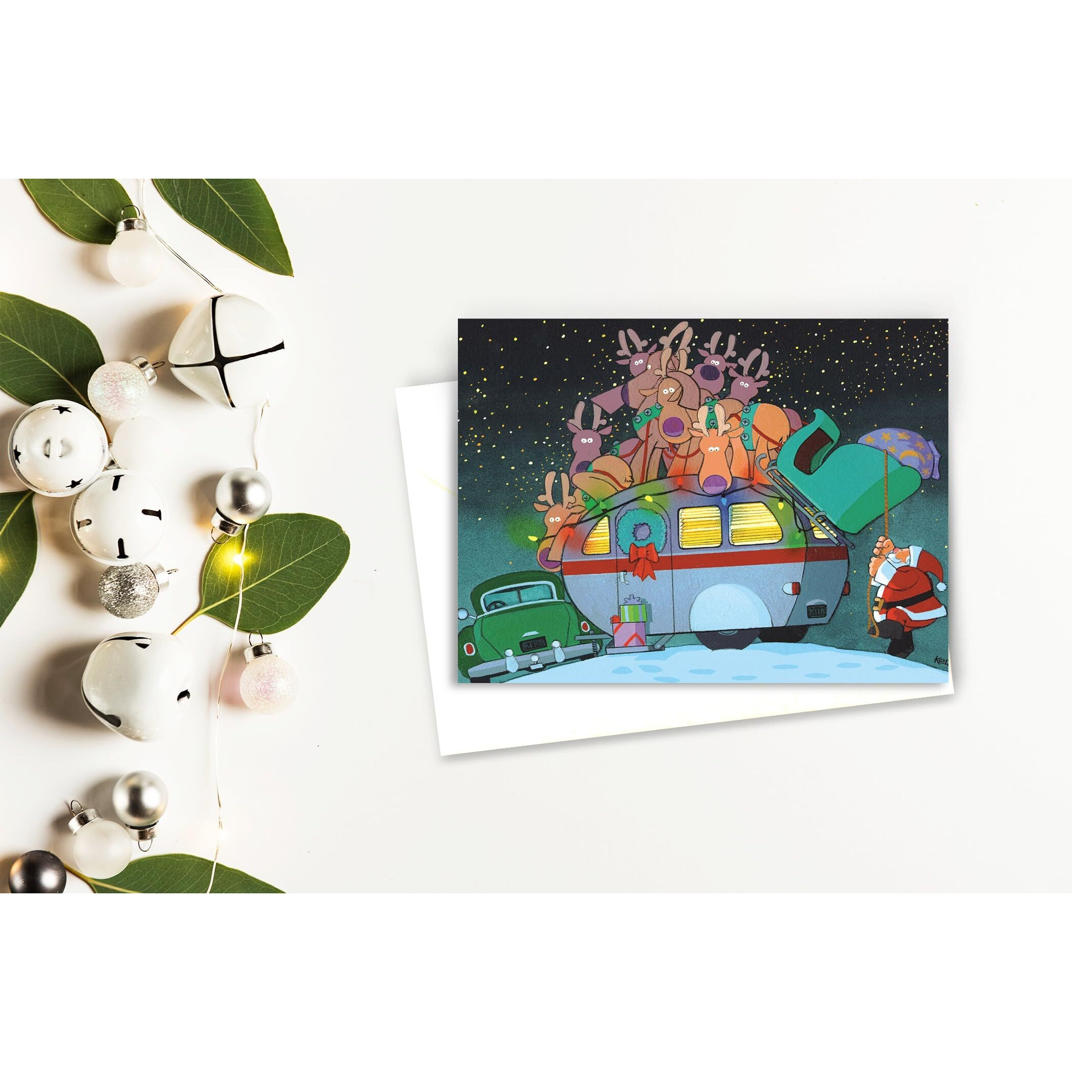 Stonehouse Collection | Camper And Santa Christmas Card | 18 Christmas Cards & 19 Envelopes | Cute Camping Trailer Christmas Card | Usa Made (Standard)