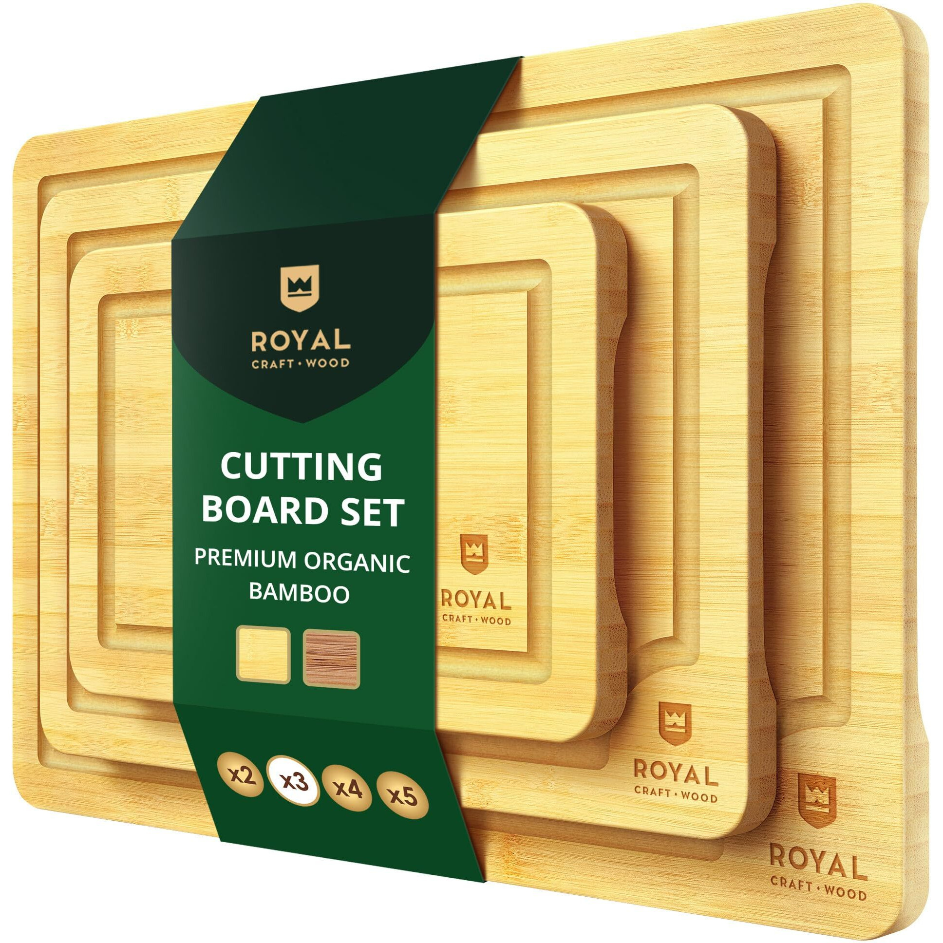 Wooden Cutting Boards For Kitchen Meal Prep & Serving - Bamboo Wood Cutting Board Set - Charcuterie & Chopping Butcher Block For Meat - Kitchen Gadgets Gift