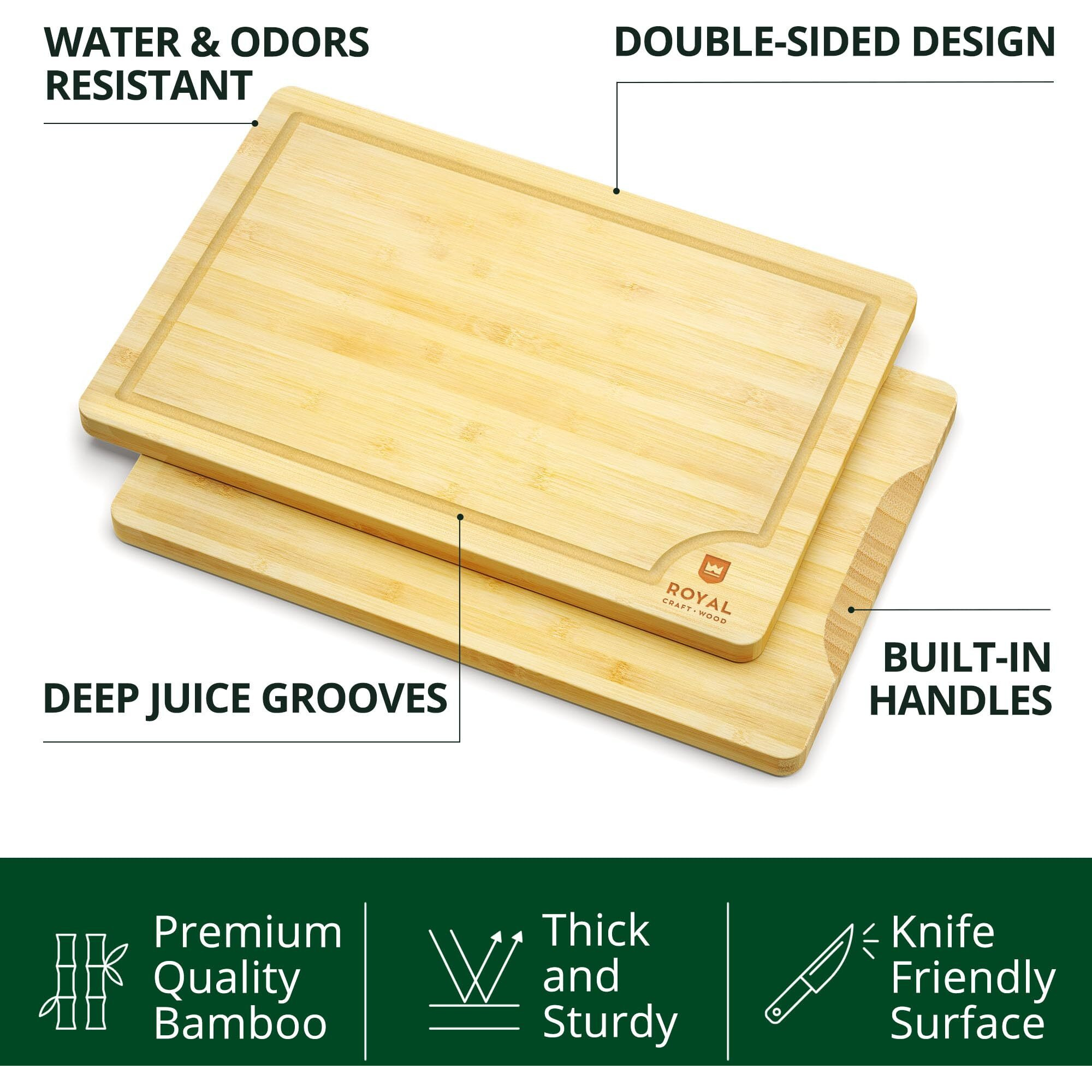Wooden Cutting Boards For Kitchen Meal Prep & Serving - Bamboo Wood Cutting Board Set - Charcuterie & Chopping Butcher Block For Meat - Kitchen Gadgets Gift