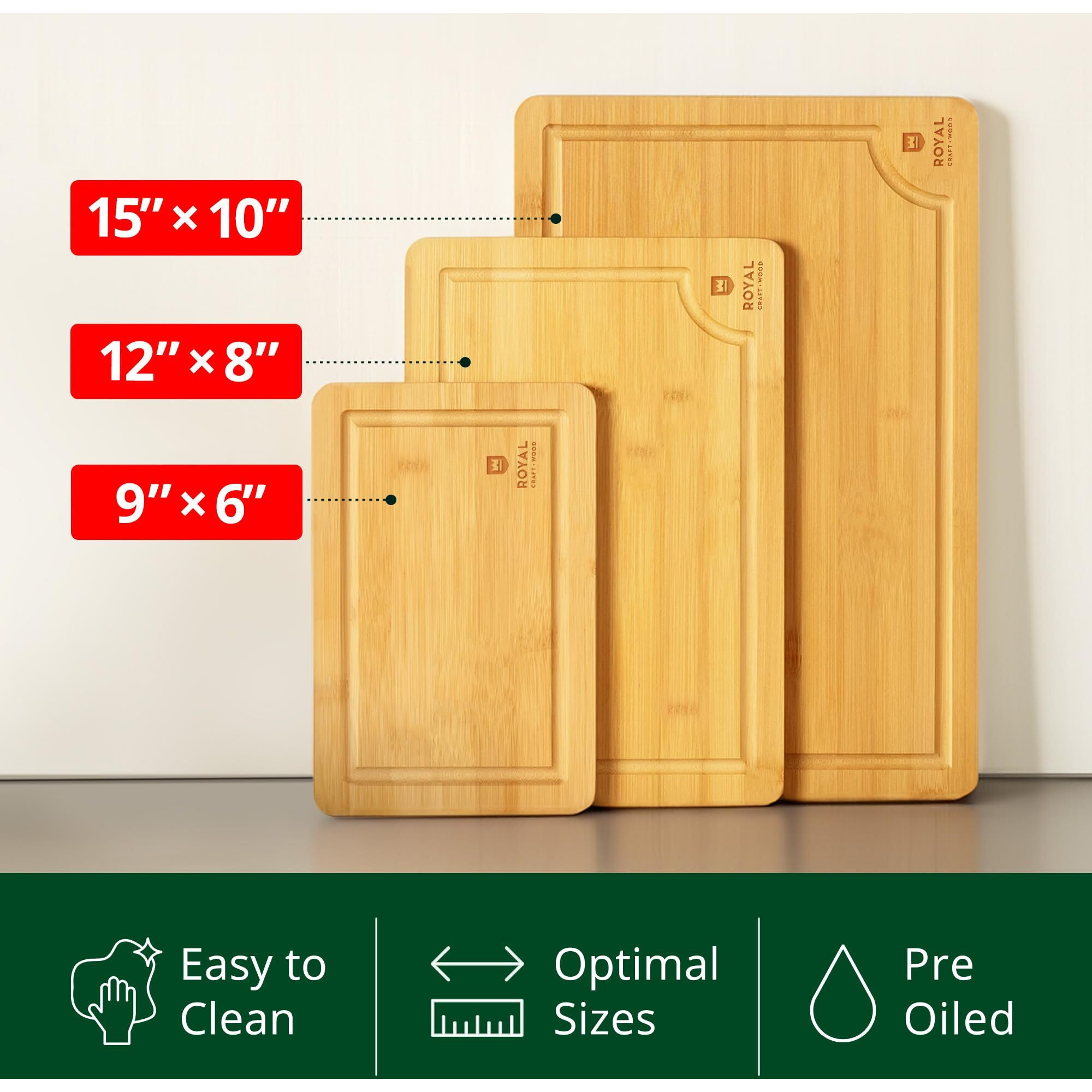 Wooden Cutting Boards For Kitchen Meal Prep & Serving - Bamboo Wood Cutting Board Set - Charcuterie & Chopping Butcher Block For Meat - Kitchen Gadgets Gift