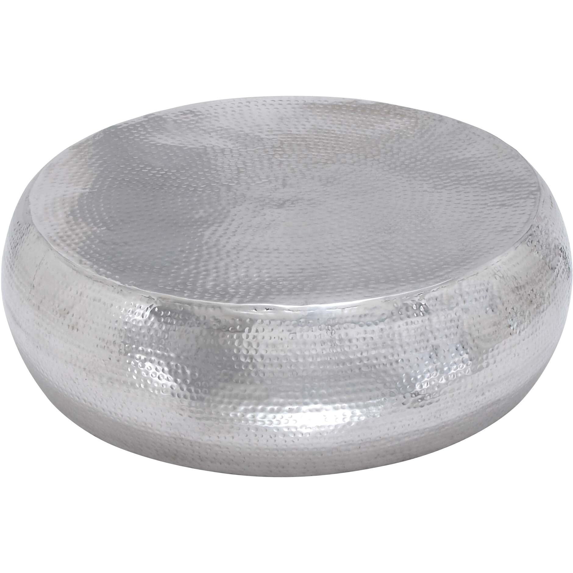 Deco 79 Aluminum Metal Living Room Coffee Table Drum Shaped Table With Hammered Design, Center Table 42"" X 42"" X 14"", Silver