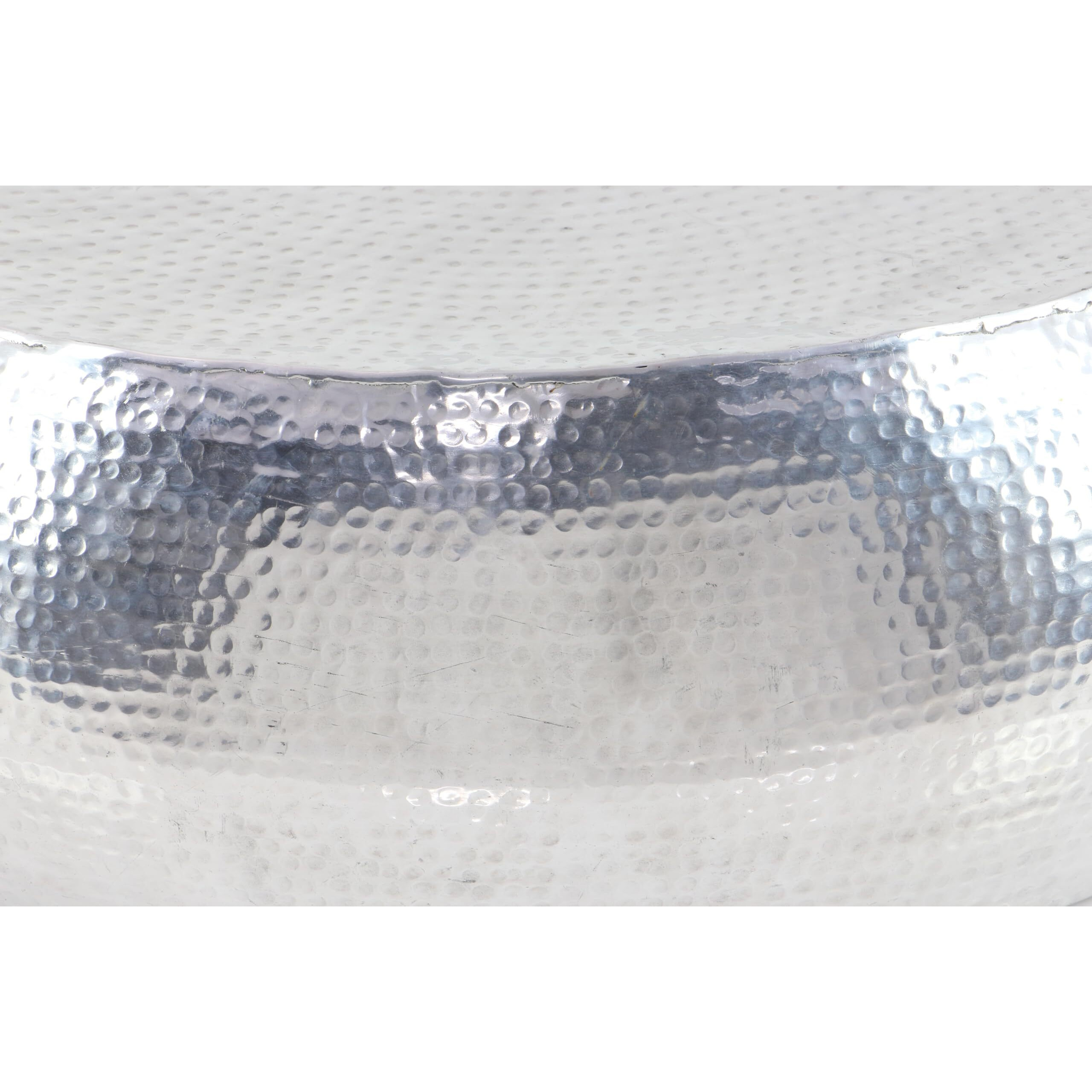 Deco 79 Aluminum Metal Living Room Coffee Table Drum Shaped Table With Hammered Design, Center Table 42"" X 42"" X 14"", Silver