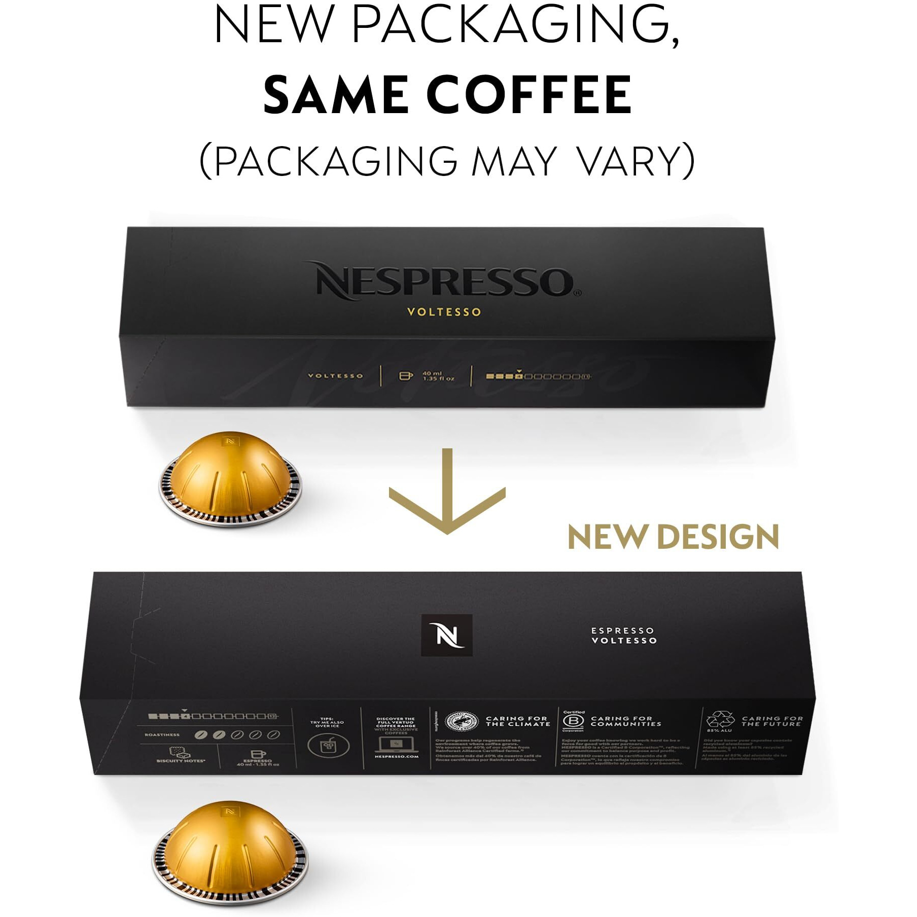 Nespresso Capsules Vertuo, Voltesso, Mild Roast Espresso, 50-Count Espresso Pods, Brews 1.35Oz.