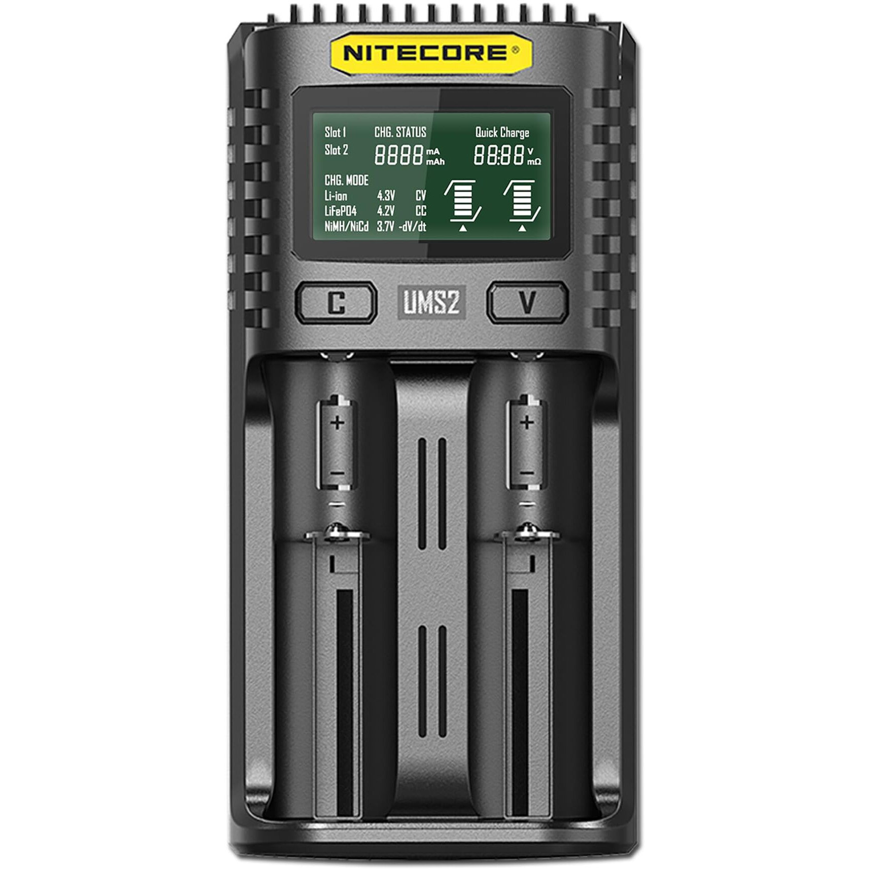 Nitecore Ums2 Usb Universal 2-Port Speedy Smart Battery Charger For Li-Ion/Ni-Mh/Ni-Cd/Imr 26650 22650 21700 20700 18650 18490 18350 17670 17500 17335 16340 Rcr123 14500 10440 Aa Aaa Aaaa C D Batterie