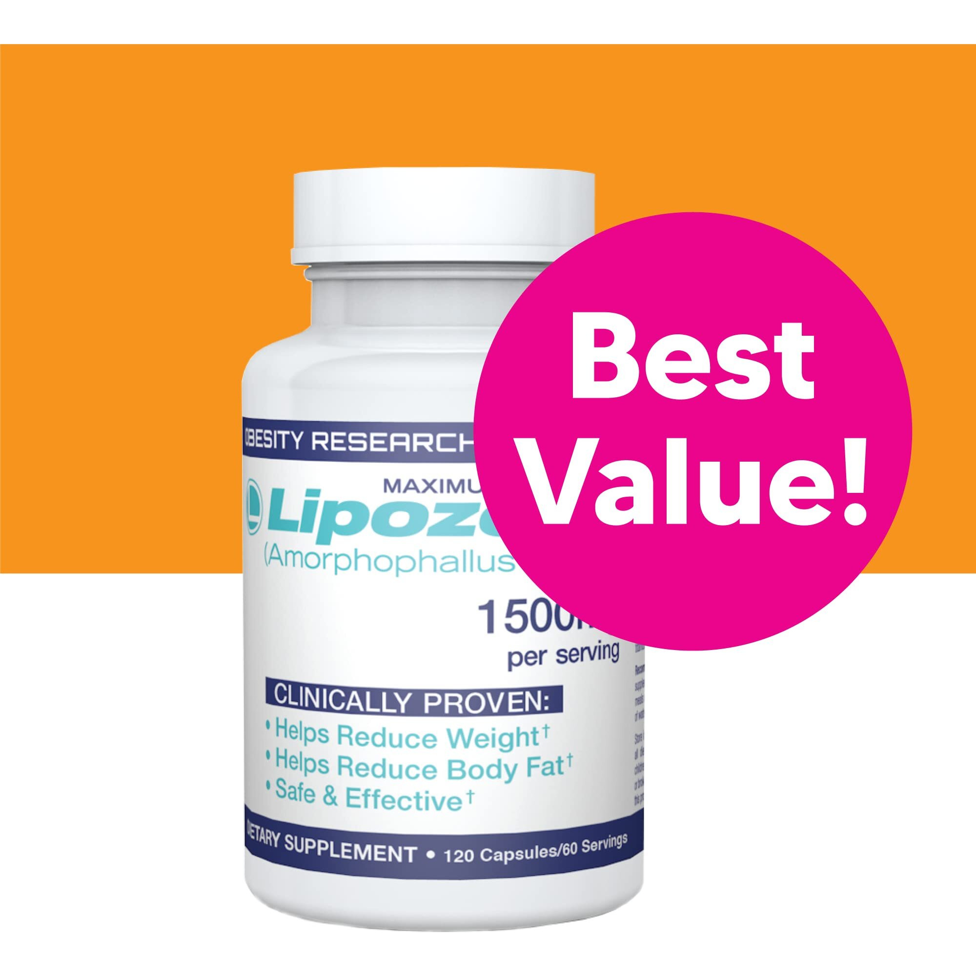 Lipozene Mega Bottle - 120 Capsules, Making It Our Largest Size Available - Appetite Suppressant