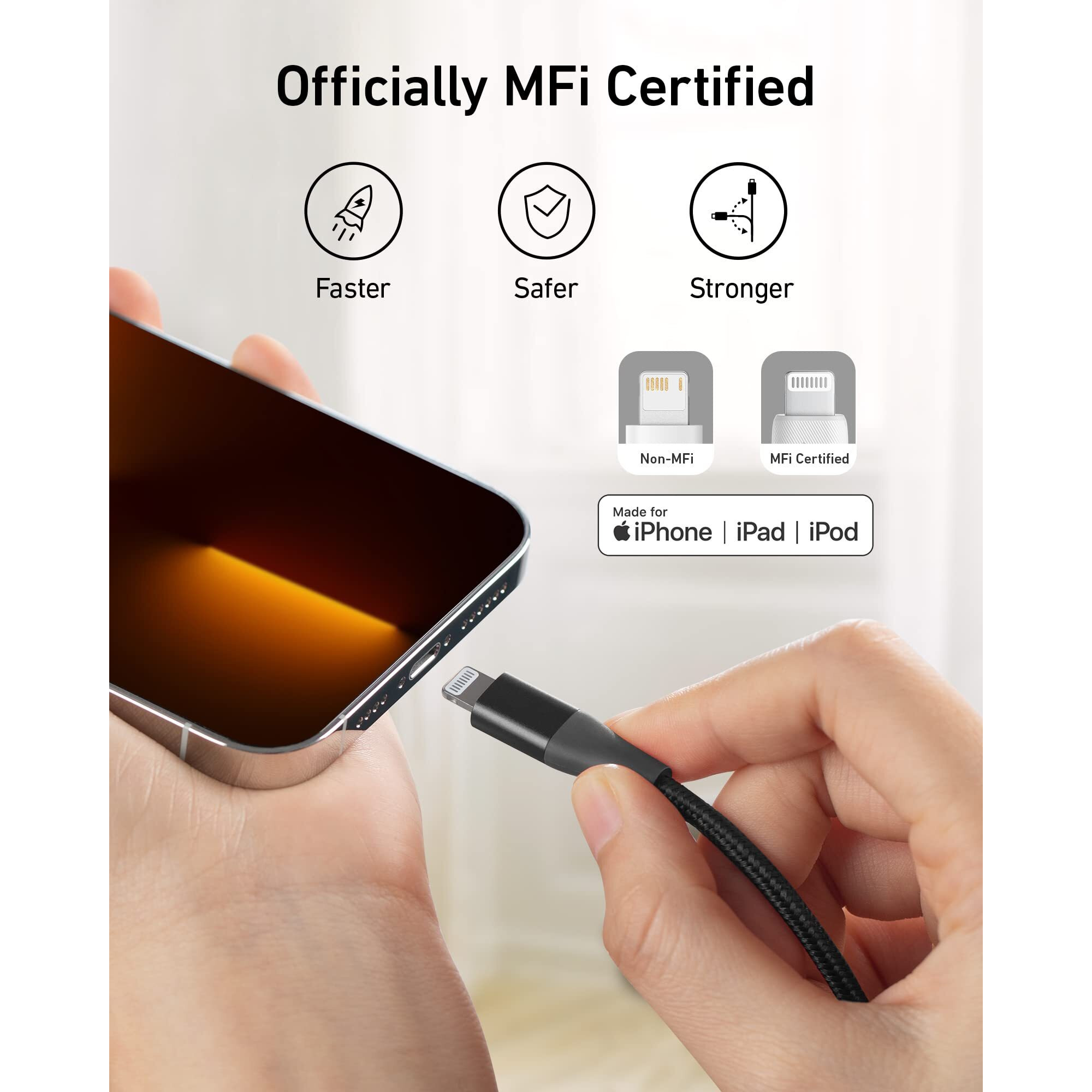 Anker Powerline+ Ii Lightning Cable (10 Ft) Mfi Certified Charger Cable, Extra Long Iphone Charging Cord, Compatible With Iphone Se / 11 Pro Max/Xs Max/Xr/X / 8/7 / 6S, Ipad, And More