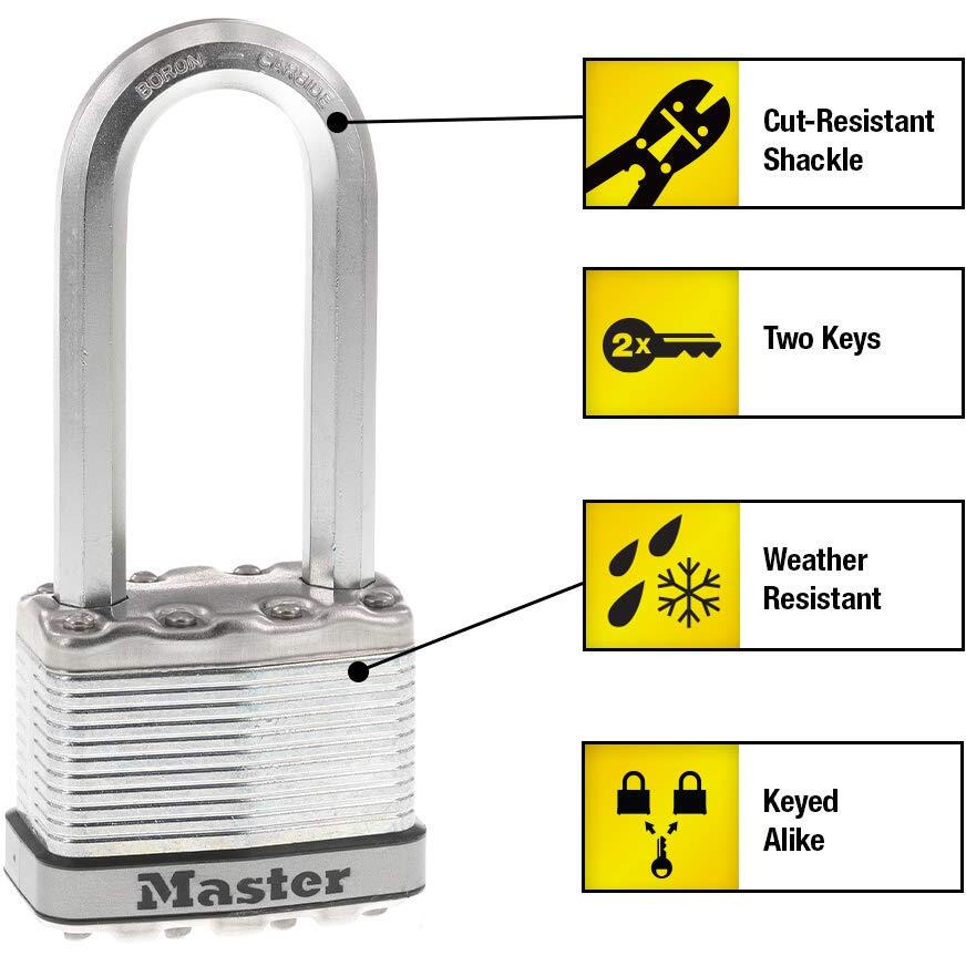 Master Lock M5Xtlj Magnum Heavy Duty Outdoor Padlock With Key, 2 Pack Keyed-Alike,Silver