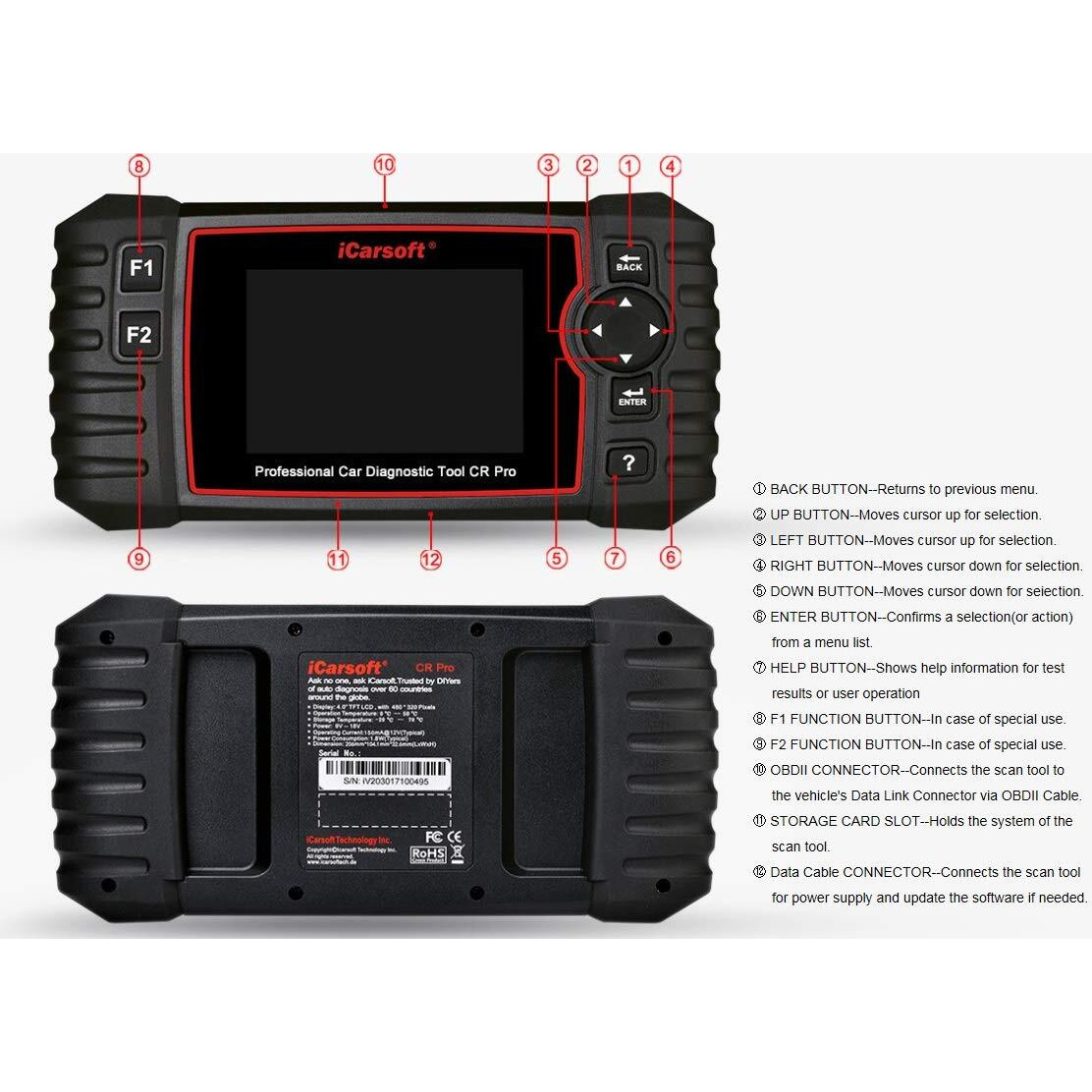 Icarsoft Cr Pro Diagnostic Scan Tool,Professional Multi-Brand Multi-System Car Diagnostic Tools