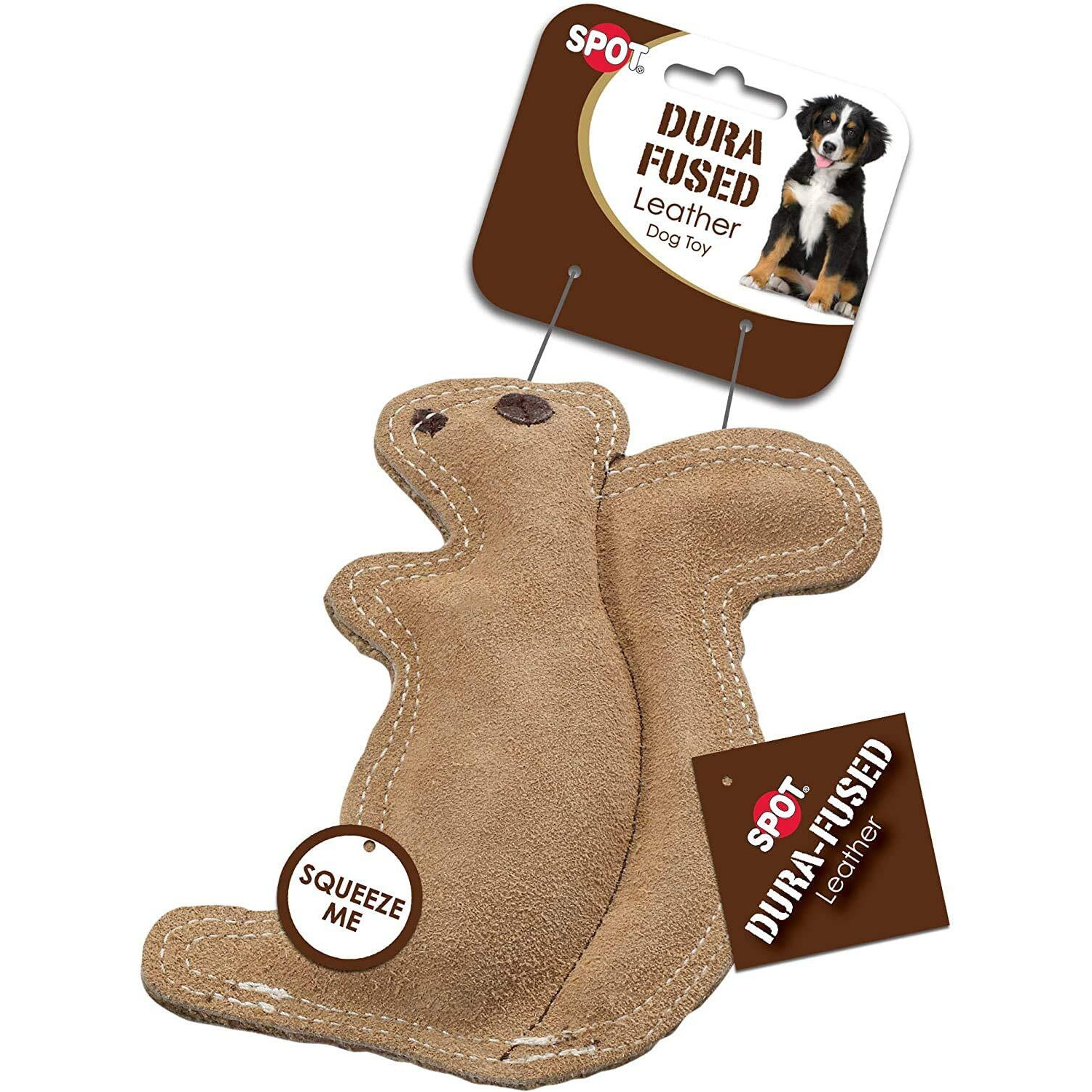 Spot Dura-Fused Leather Squirrel Dog Toy 6.5"" Long X 8"" High - Pack Of 3