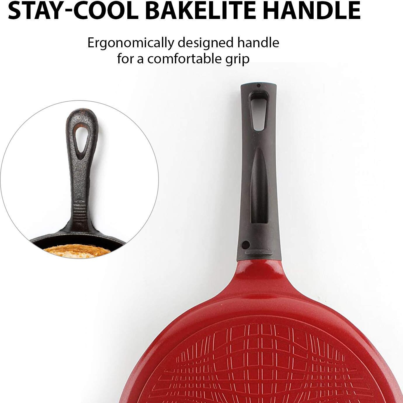 Crepe Pan, Neoflam, Ceramic, Nonstick Pan, 10 Inch, Bakelite Handle, Tawa Pan, Griddle, Pancake Maker, Skillet, Omelette, Tortilla, Roti, Naan, Dosa, Lightweight, Pfoa Free, Red