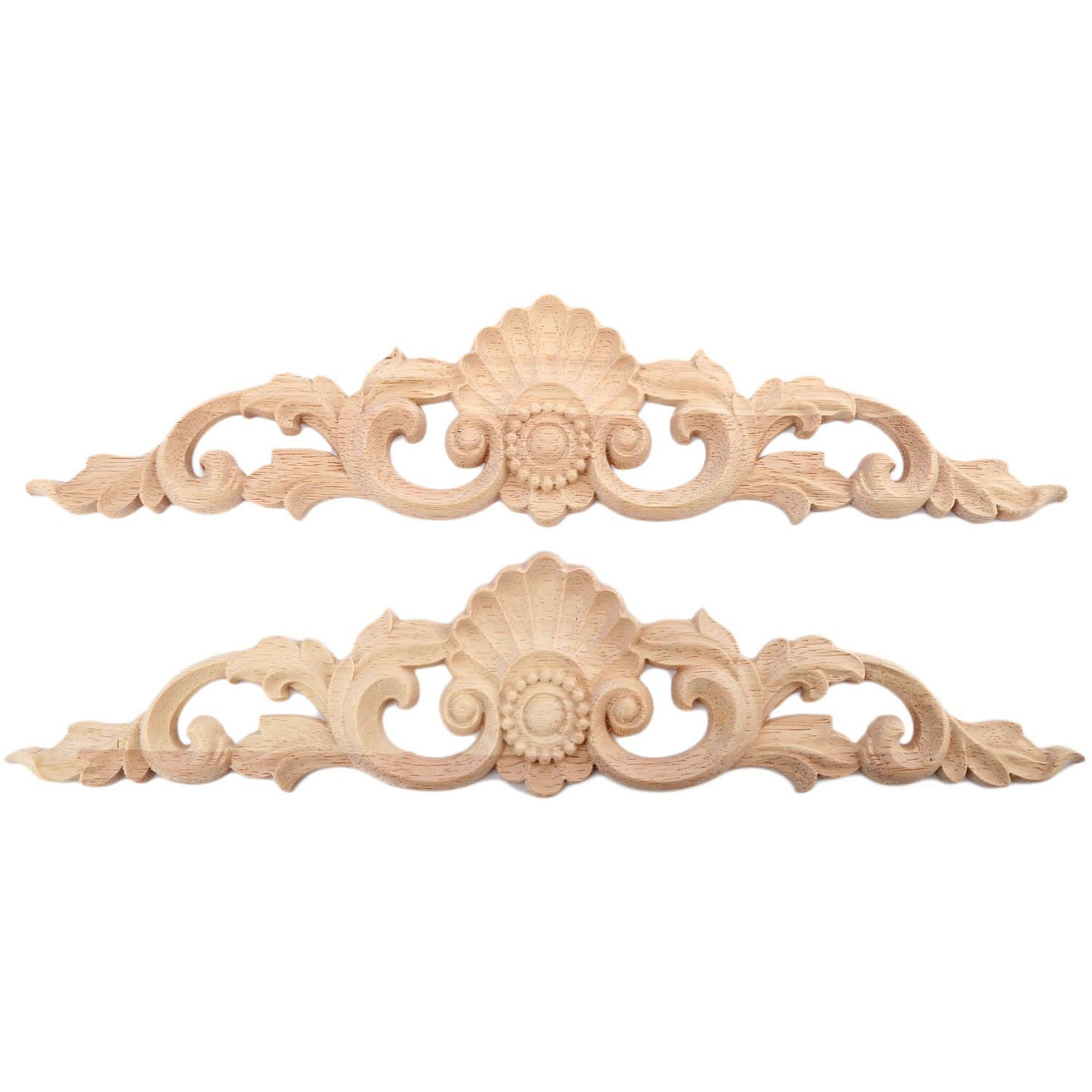 Muxsam Wood Carved Appliques, 2-Pack Unpainted Wooden Carvings Decals Overlay Decorative Onlays For Walls Doors Cabinet Dresser Mantel Fireplace Bed Cupboard Diy Craft Project, 30X6Cm/11.81"&quotX2.36""