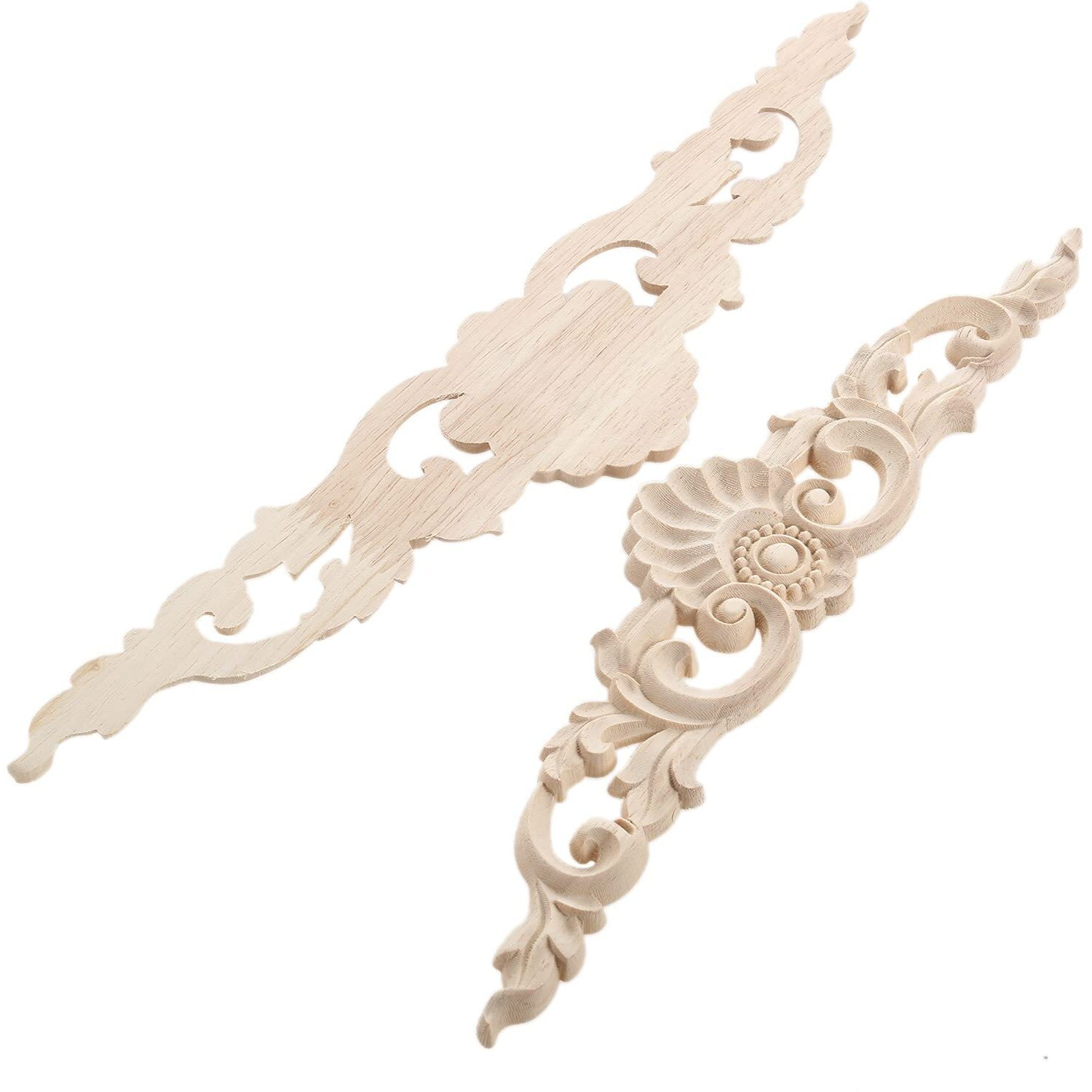 Muxsam Wood Carved Appliques, 2-Pack Unpainted Wooden Carvings Decals Overlay Decorative Onlays For Walls Doors Cabinet Dresser Mantel Fireplace Bed Cupboard Diy Craft Project, 30X6Cm/11.81"&quotX2.36""