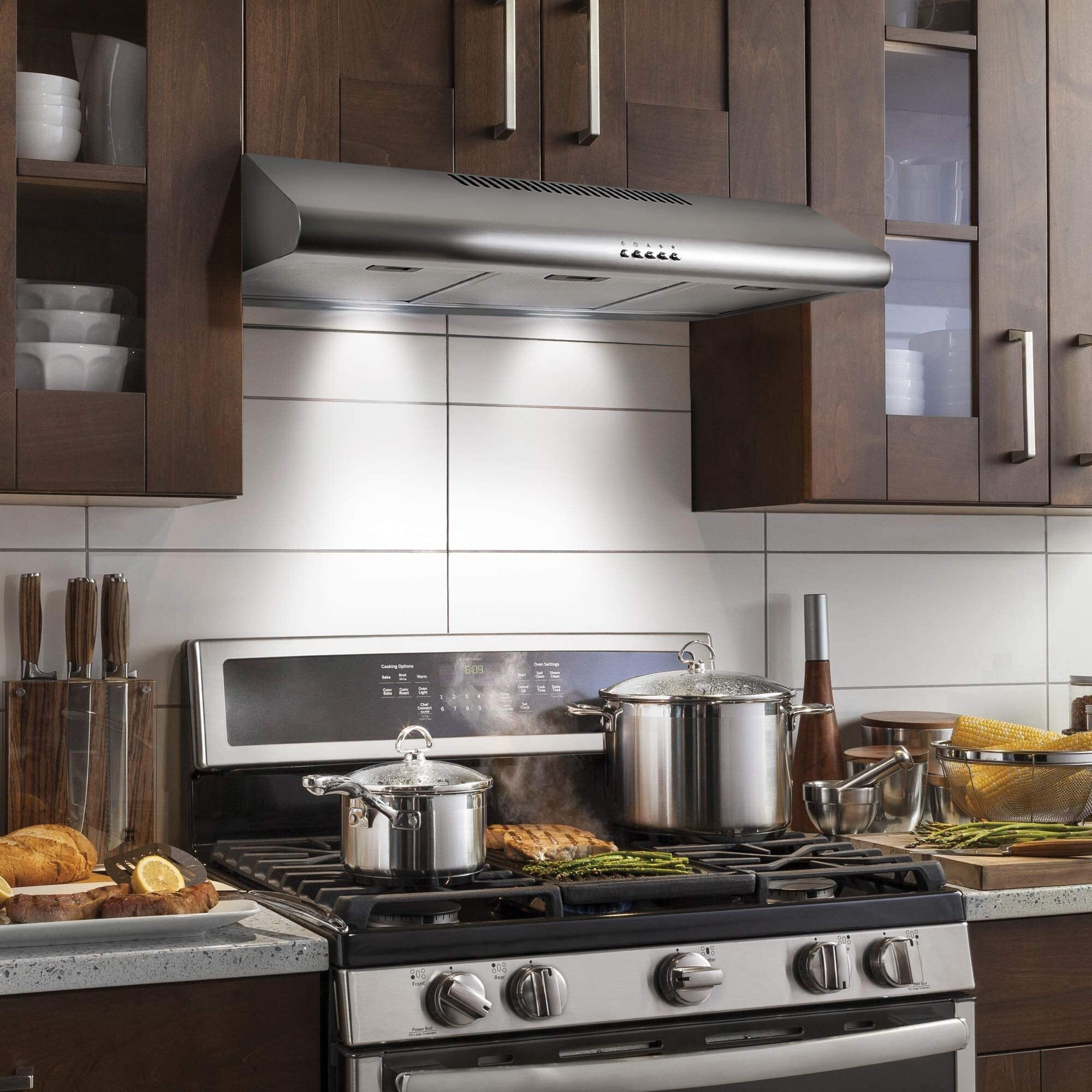 Cosmo Cos-5Mu36 Under Cabinet Range Hood Ductless Convertible Duct, Slim Kitchen Stove Vent With, 3 Speed Exhaust Fan, Reusable Filter And Led Lights In Stainless Steel (36 Inch)