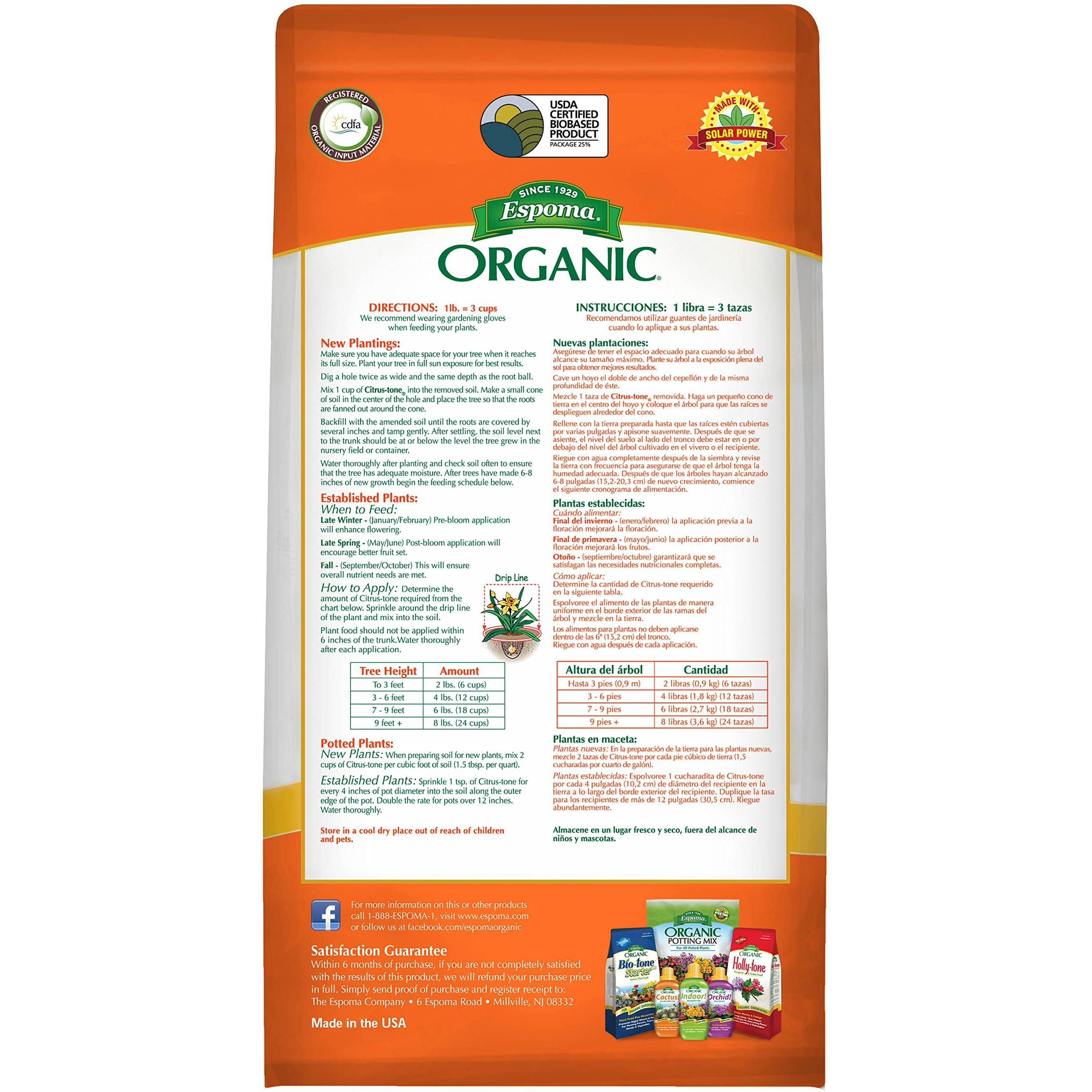Espoma Organic Citrus-Tone 5-2-6 Natural & Organic Fertilizer And Plant Food For All Citrus, Fruit, Nut & Avocado Trees 4 Lb. Bag. Promotes Vigorous Growth & Abundant Fruit
