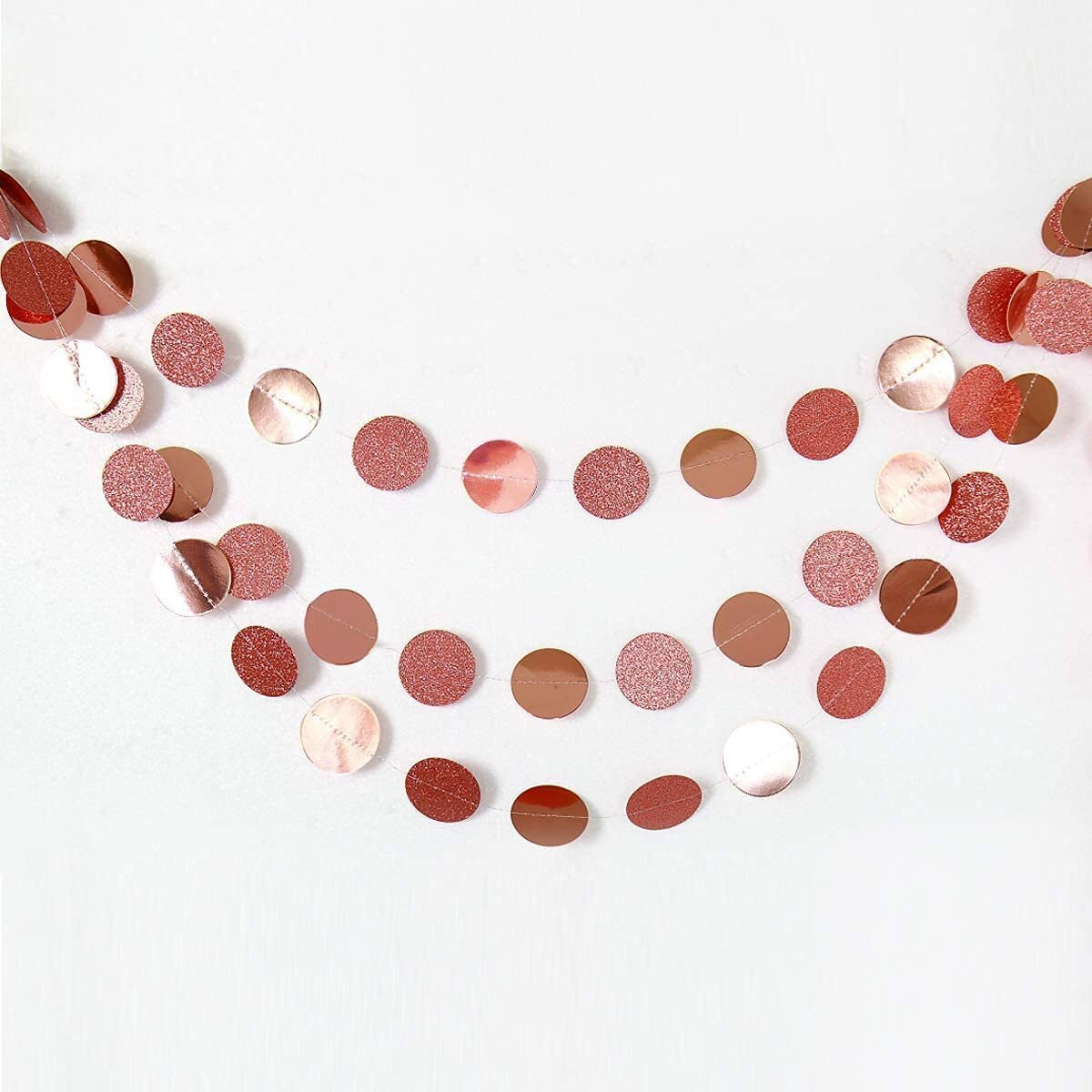 Decor365 Glitter Rose Gold Circle Dots Garland Party Decorations Paper Polka Dots Hanging Streamer String Bunting Banner Backdrop Background Decor Wedding Birthday Anniversary Engagement Christmas