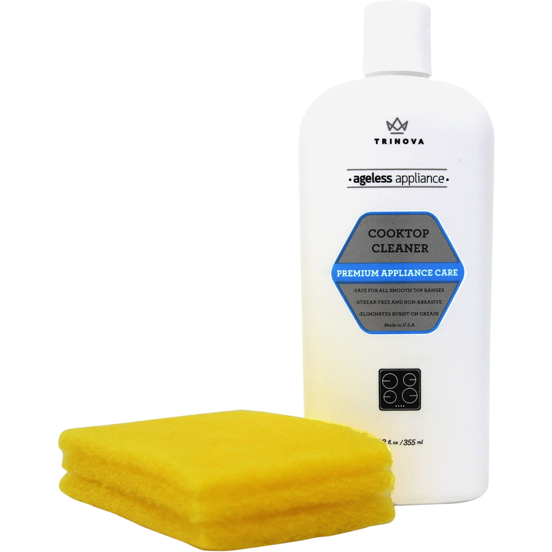 Trinova Premium Cooktop Cleaner And Scrubbing Pads. Best Cleaning Kit For Smooth Top Ranges & Stoves Of Glass, Ceramic. Non-Abrasive And Scratch Free Scouring Sponges With Cream Formula 12Oz.