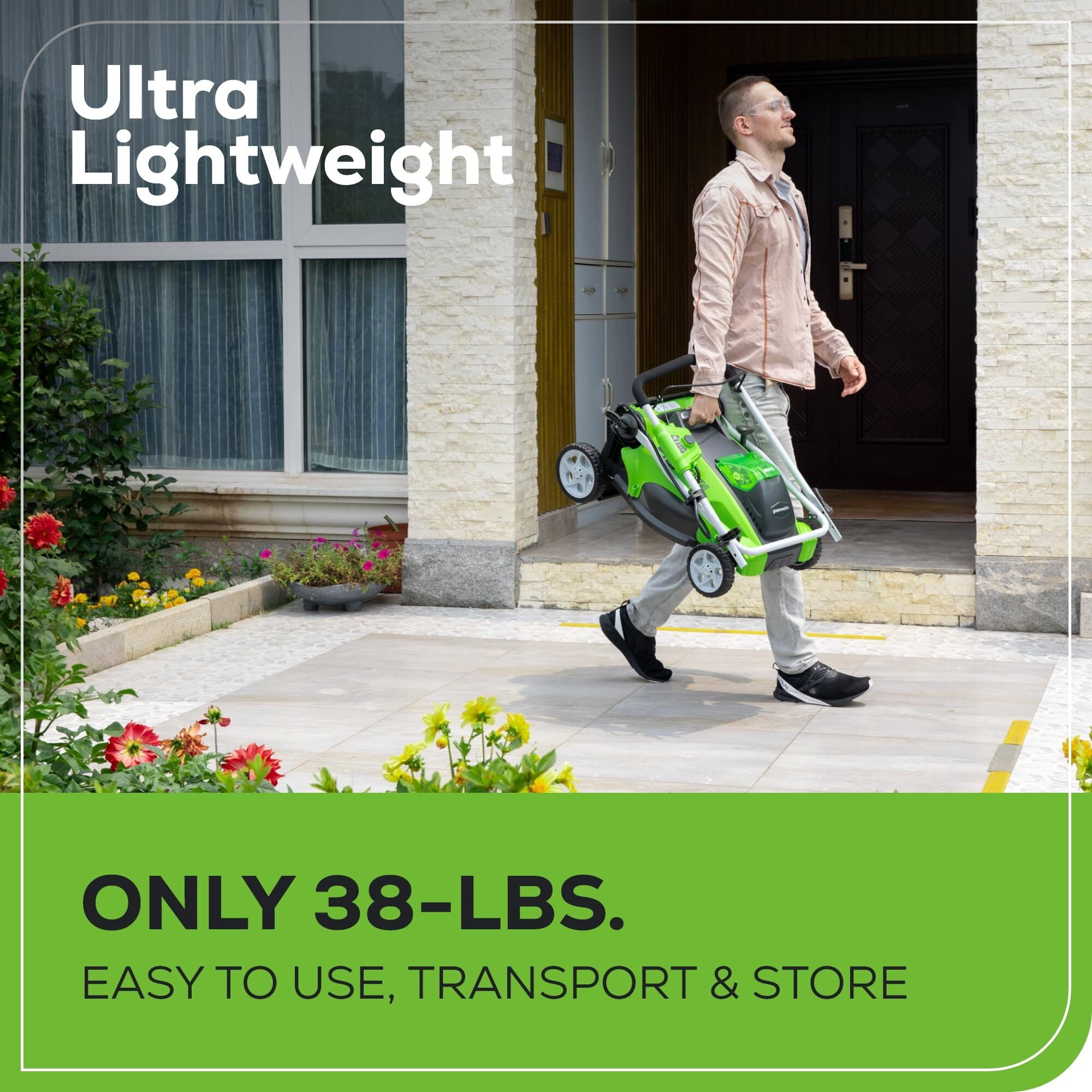 Greenworks 40V 16"" Cordless (Push) Lawn Mower (75+ Compatible Tools), 4.0Ah Battery And Charger Included