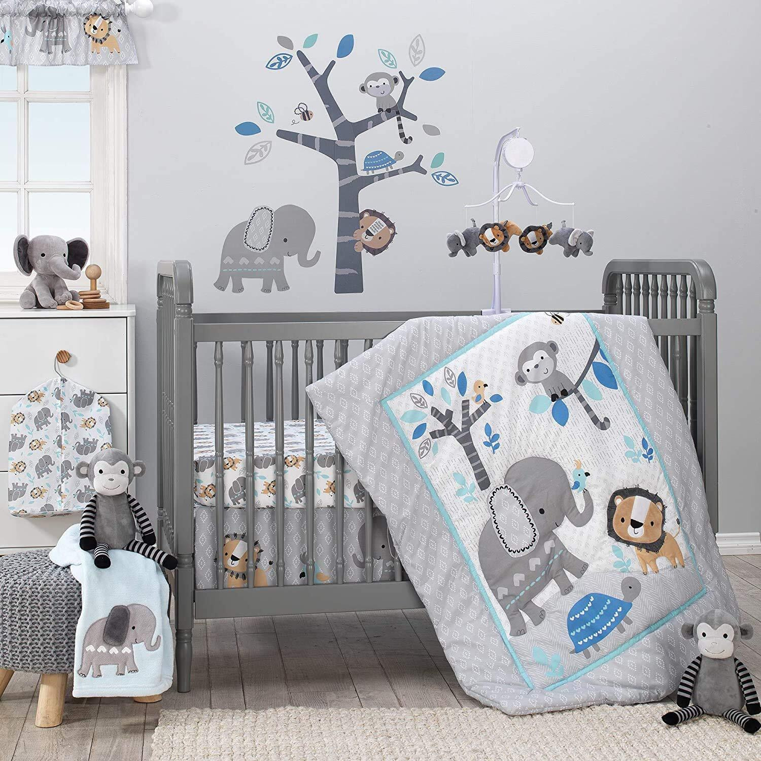 Bedtime Originals Jungle Fun 3-Piece Crib Bedding Set, Blue/Gray(Pack Of 1)