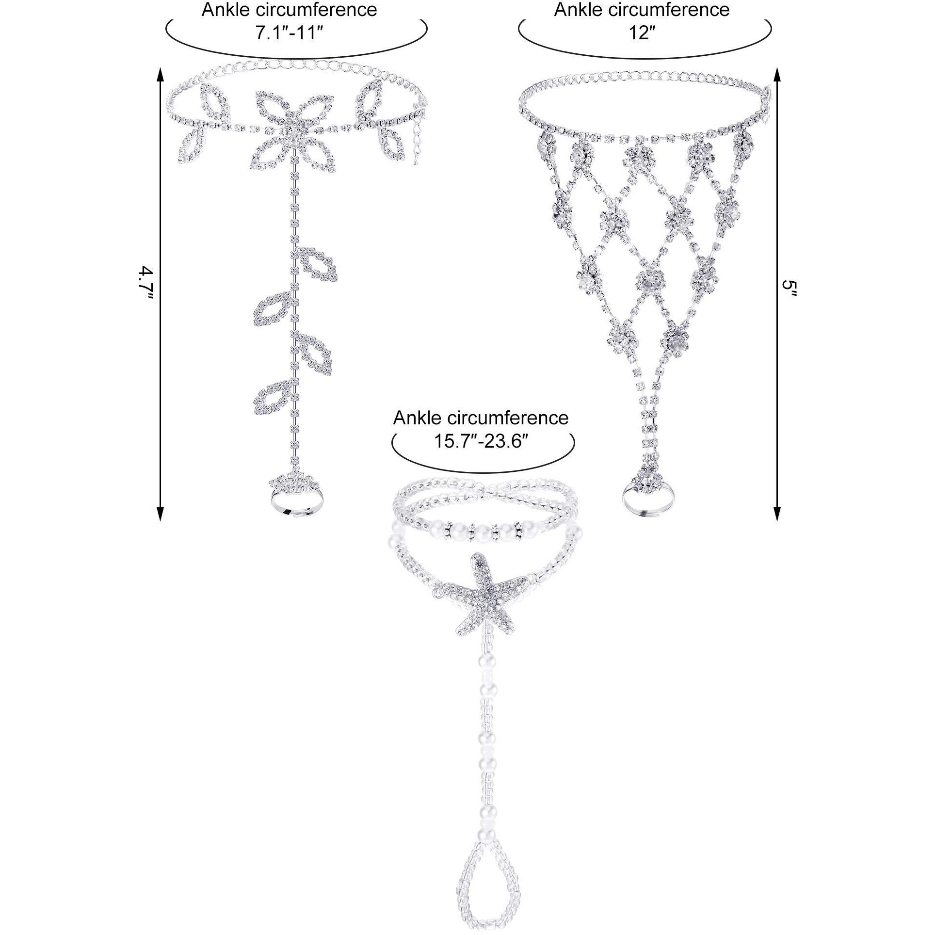 Hicarer 6 Pieces Foot Jewelry Barefoot Sandals For Women Rhinestone Anklets Bohemian Foot Chain For Beach Wedding Valentine's Day