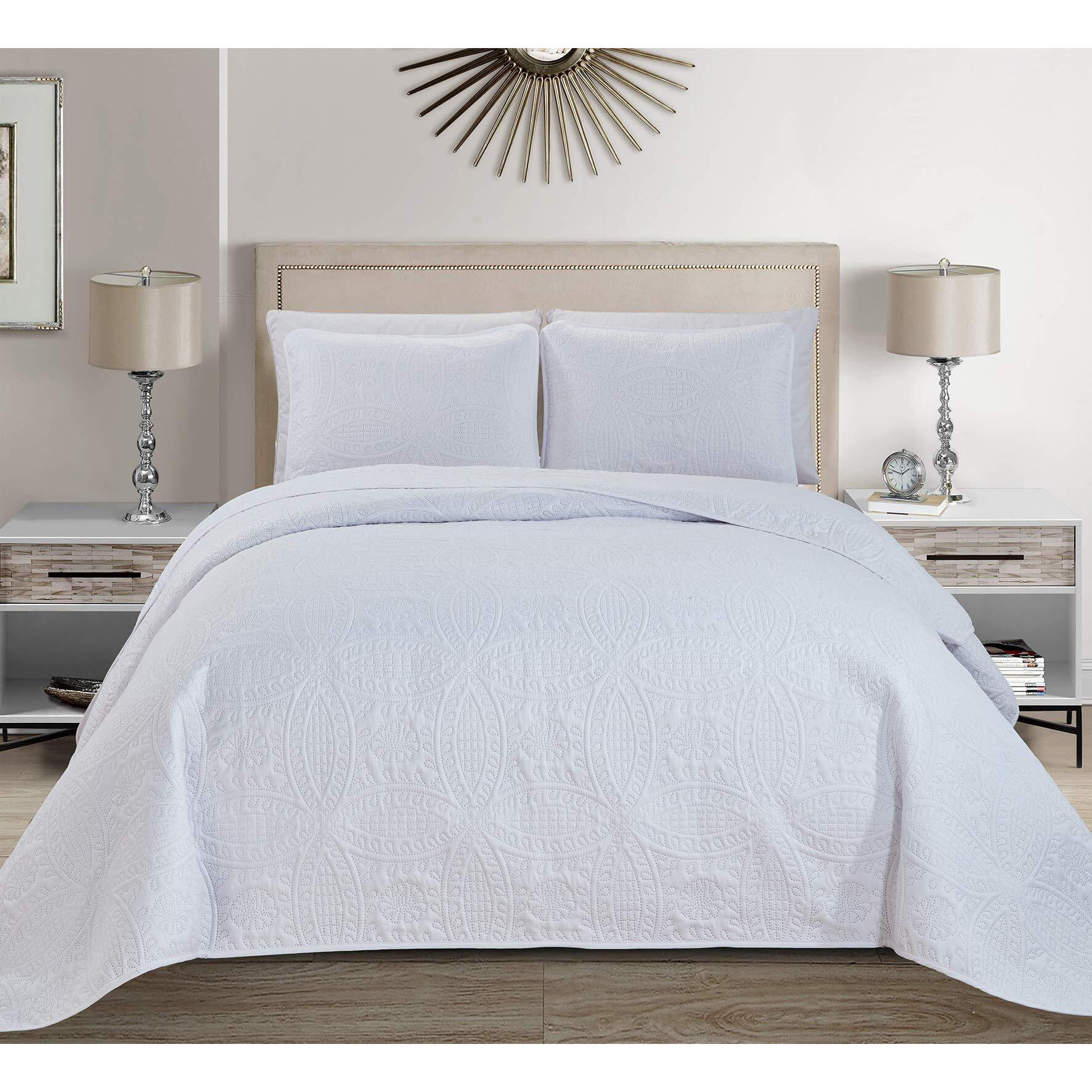 Fancy Collection Embossed Coverlet Bedspread Over Size Set Solid  Austin (White, King/California King)