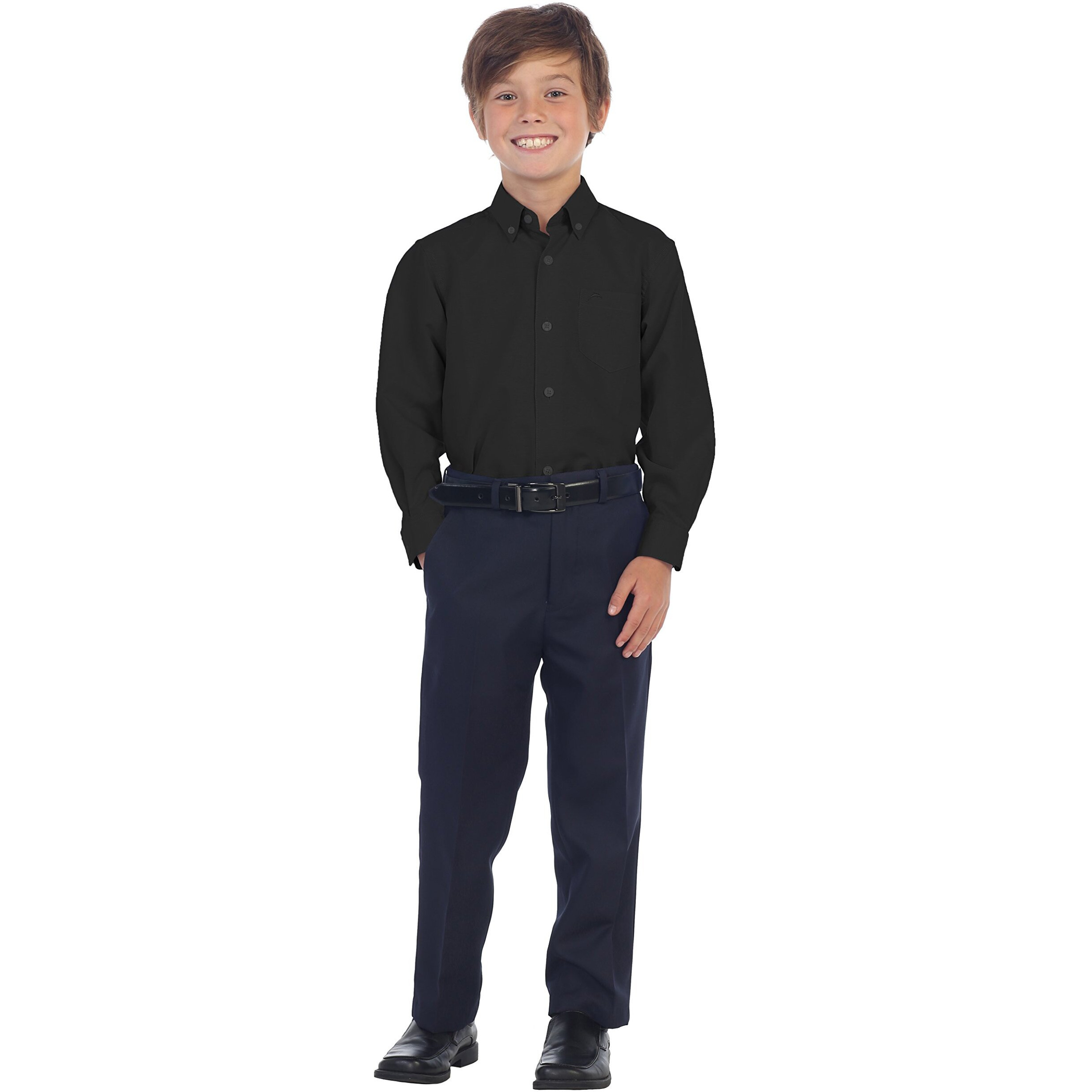 Gioberti Boy's Oxford Long Sleeve Dress Shirt, Black, Size 12