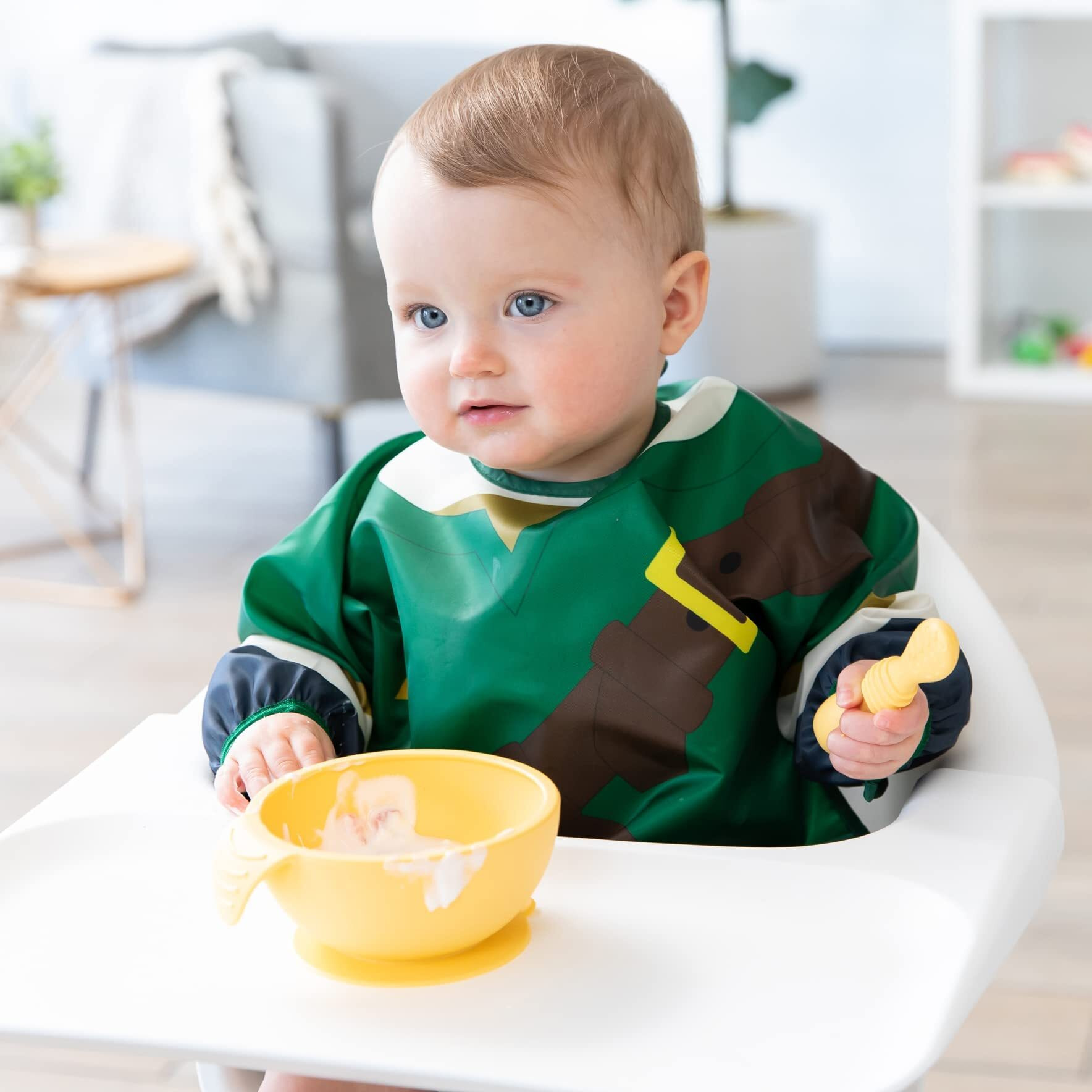 Bumkins Sleeved Bib For Girl Or Boy, Baby And Toddler For 6-24 Mos, Essential Must Have For Eating, Feeding, Baby Led Weaning Supplies, Long Sleeve Mess Saving Food Catcher, Nintendo Legend Of Zelda