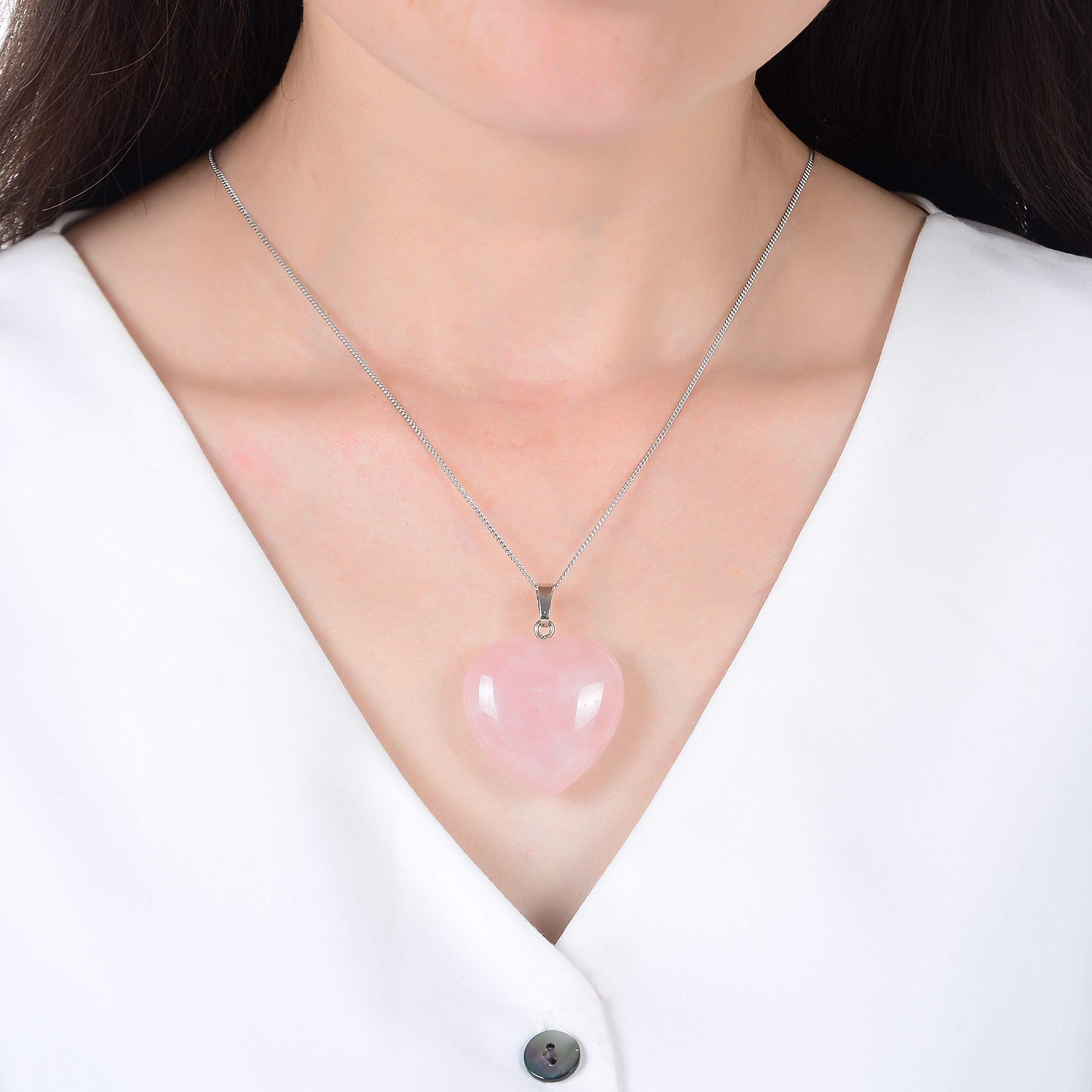 1Pc Adabele Real Sterling Silver Pink Rose Quartz Gemstone Large Heart Drop Pendant Necklace 18 Inch Healing Crystals Chakras Stone Jewelry Gift Nk18-17
