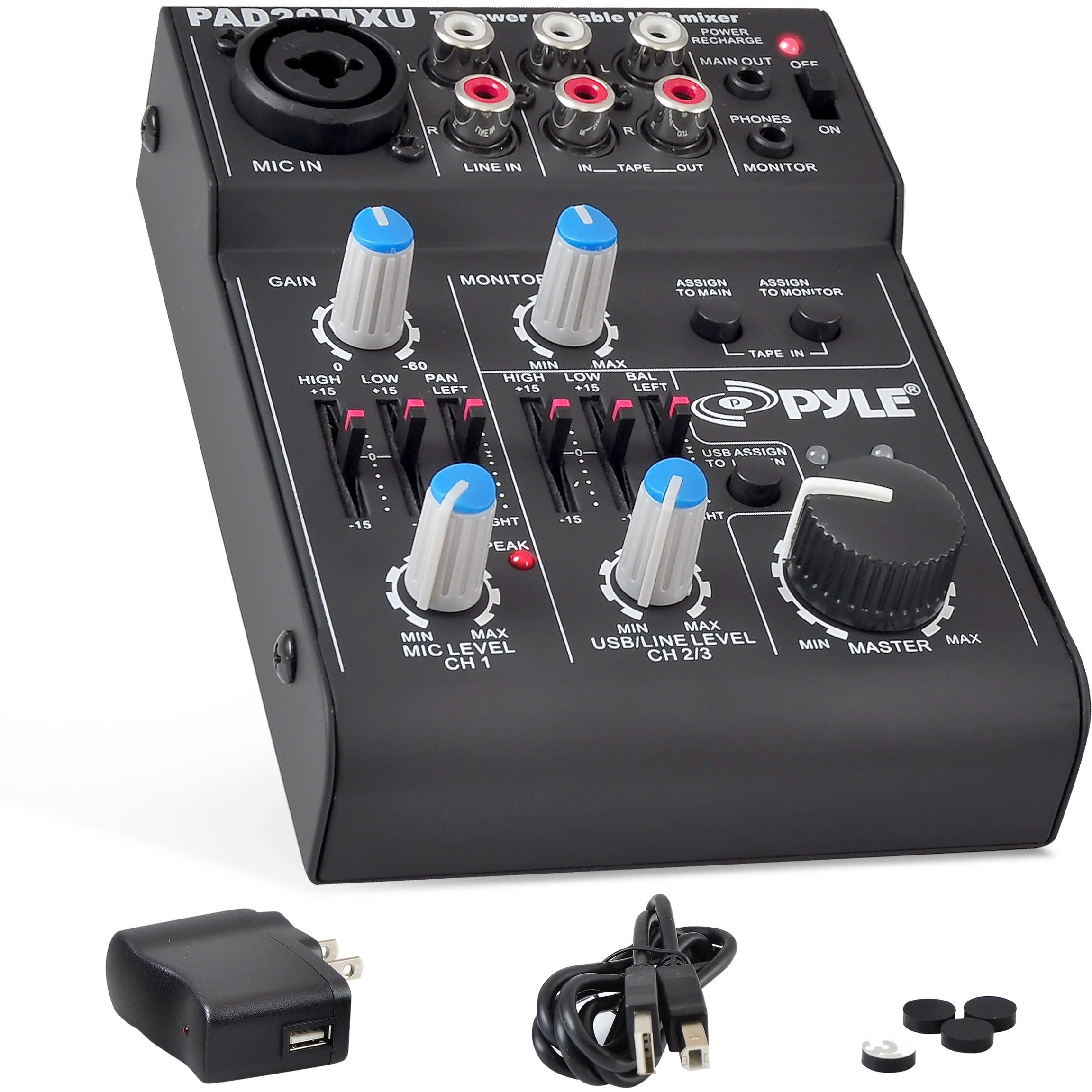 Pyle 5 Channel Audio Mixer - Dj Sound Controller Interface With Usb Soundcard For Pc Recording, Xlr 3.5Mm Microphone Jack, 18V Power, Rca Input And Output For Professional And Beginners -Pad20Mxu