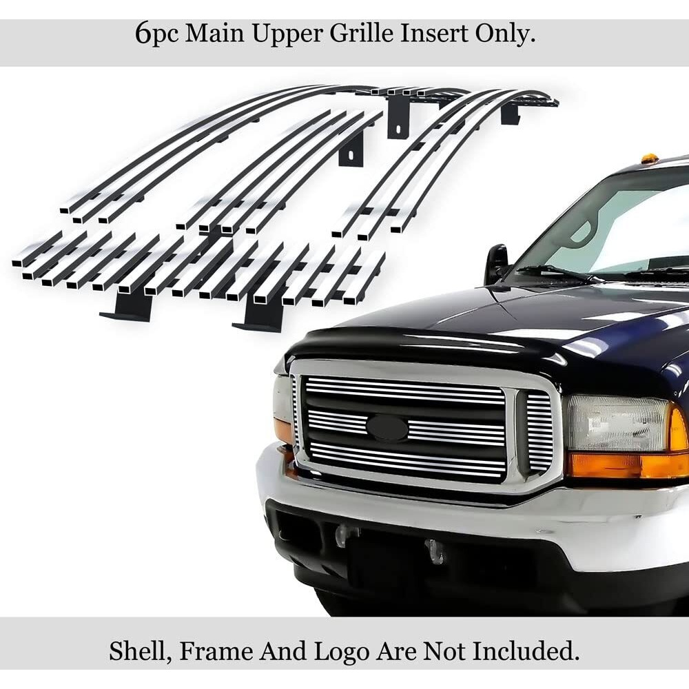 Aps Compatible With Ford Excursion Bar Style 2000-2004 & 99-04 F-250 F350 F450 F550 Sd Main Upper Stainless Steel Polished Chrome 8X6 Horizontal Billet Grille Insert F85399A