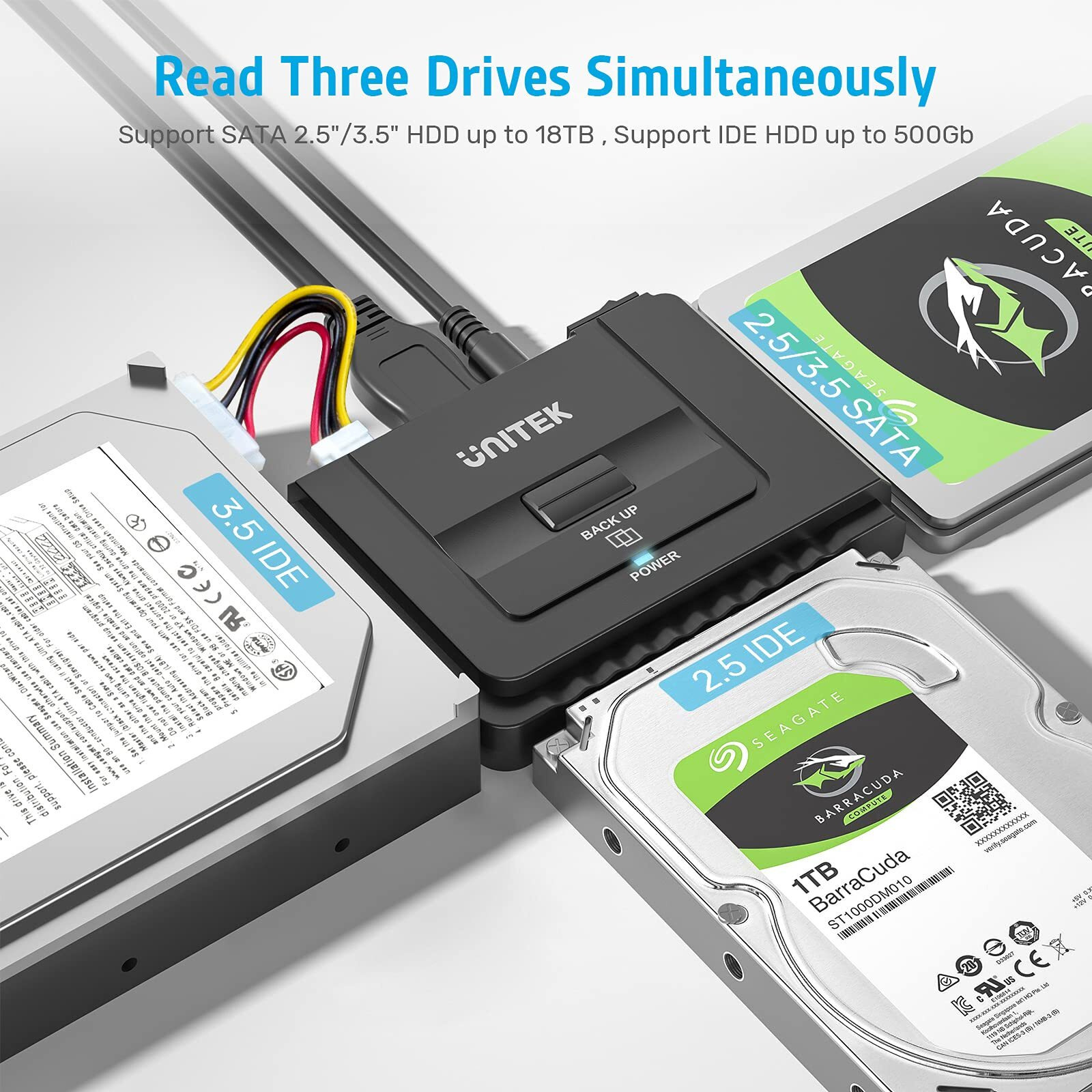Unitek Usb 3.0 To Ide And Sata Converter External Hard Drive Adapter Kit For Universal 2.5/3.5 Hdd/Ssd Hard Drive Disk, One Touch Backup Function, Included 12V/2A Power Adapter