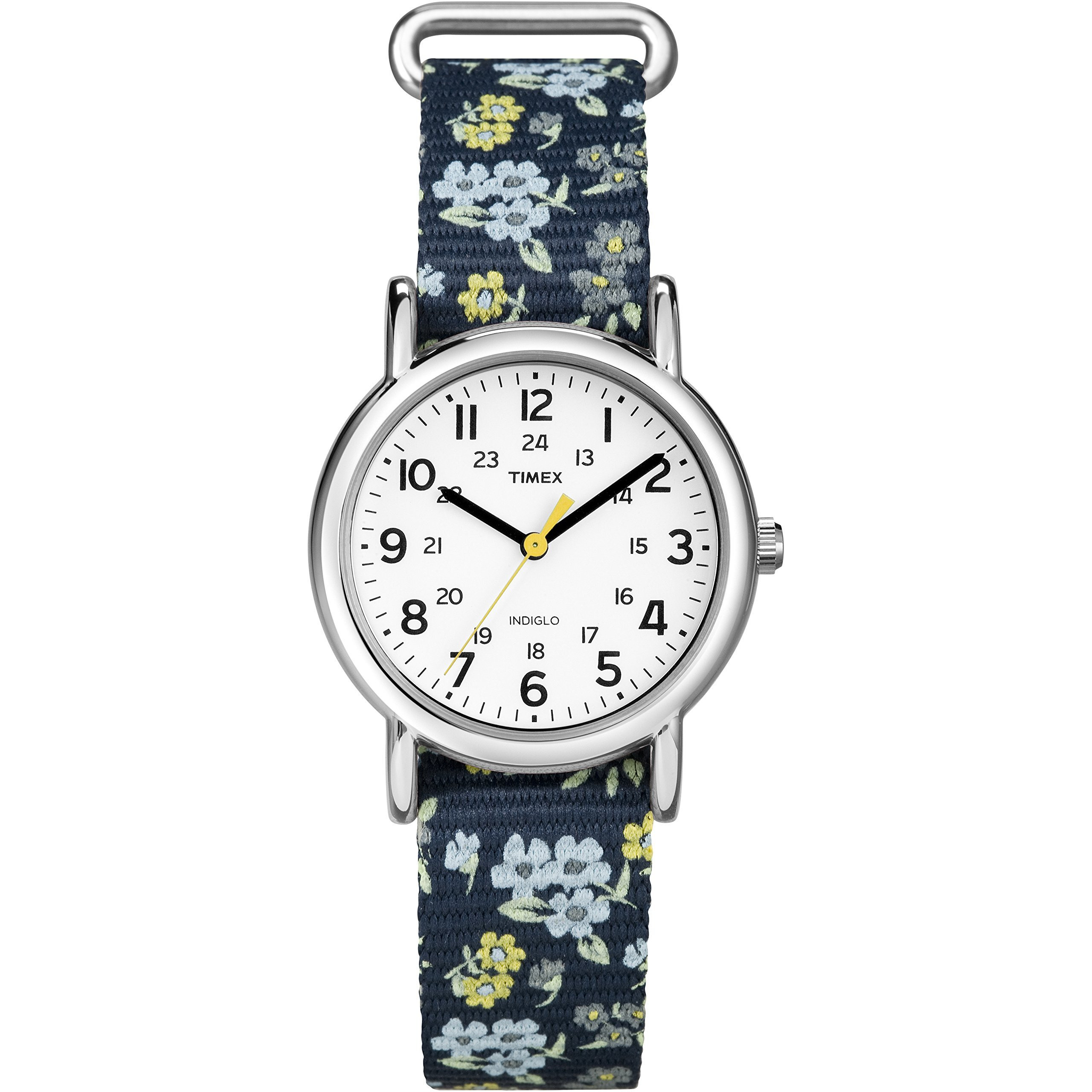 Timex Women's T2P370 Weekender 31Mm Blue Floral Nylon Slip-Thru Strap Watch