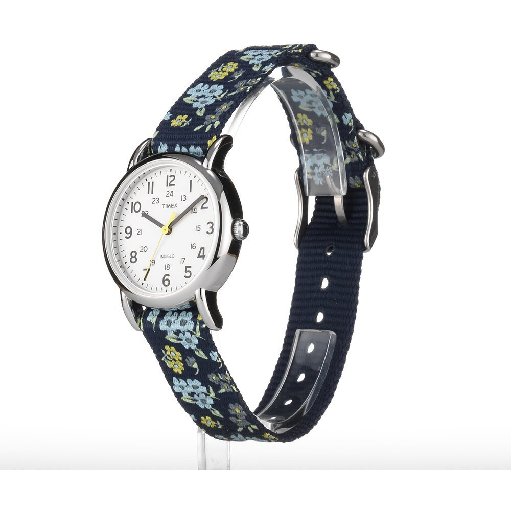 Timex Women's T2P370 Weekender 31Mm Blue Floral Nylon Slip-Thru Strap Watch