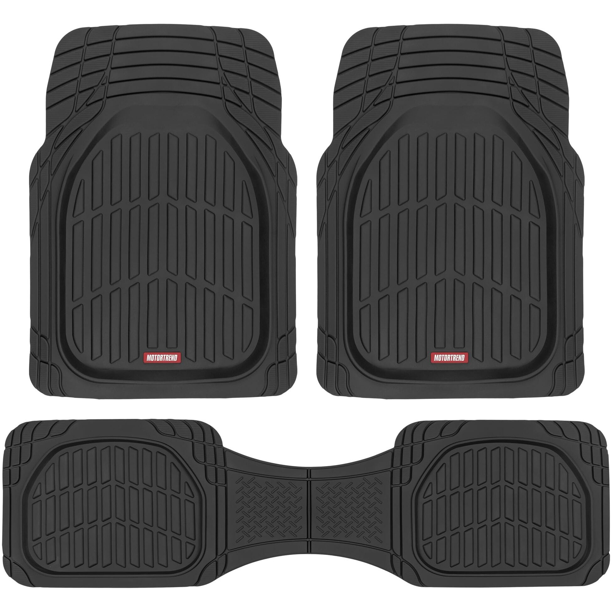 Motor Trend Flextough Floor Mats For Cars, Deep Dish All-Weather Mats, Waterproof Trim-To Fit Automotive Floor Mats For Cars Trucks Suv, Universal Floor Liner Car Accessories, Black, Full Set
