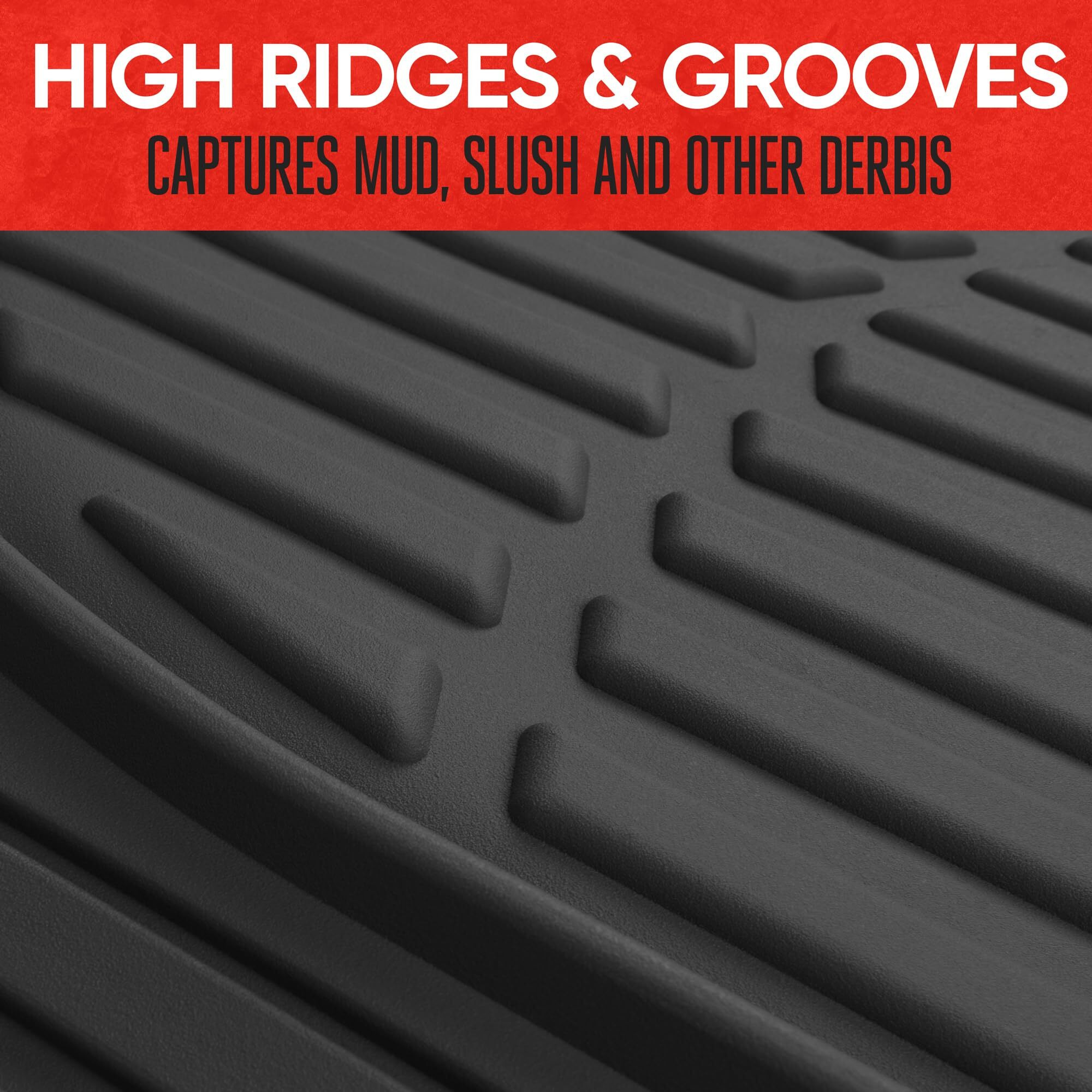 Motor Trend Flextough Floor Mats For Cars, Deep Dish All-Weather Mats, Waterproof Trim-To Fit Automotive Floor Mats For Cars Trucks Suv, Universal Floor Liner Car Accessories, Black, Full Set
