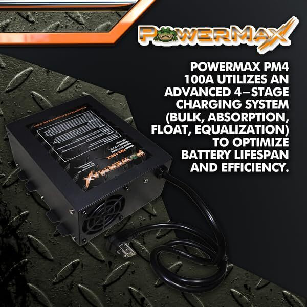 Powermax Pm4 100A 110V Ac To 12V Dc 100 Amp Power Converter With Built-In 4 Stage Smart Battery Charger With Reverse Polarity, Overload And Thermal Protection