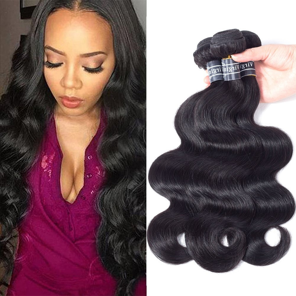 Amella Hair 8A Brazilian Virgin Body Wave Hair 3 Bundles 285G 14"" 16"" 18"" Natural Black Color 100% Unprocessed Brazilian Virgin Human Hair Extensions Body Wave Hair