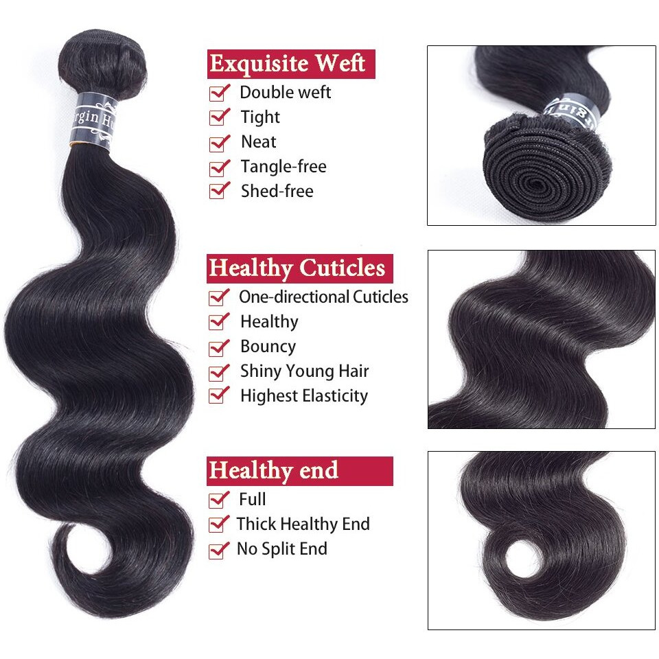 Amella Hair 8A Brazilian Virgin Body Wave Hair 3 Bundles 285G 14"" 16"" 18"" Natural Black Color 100% Unprocessed Brazilian Virgin Human Hair Extensions Body Wave Hair