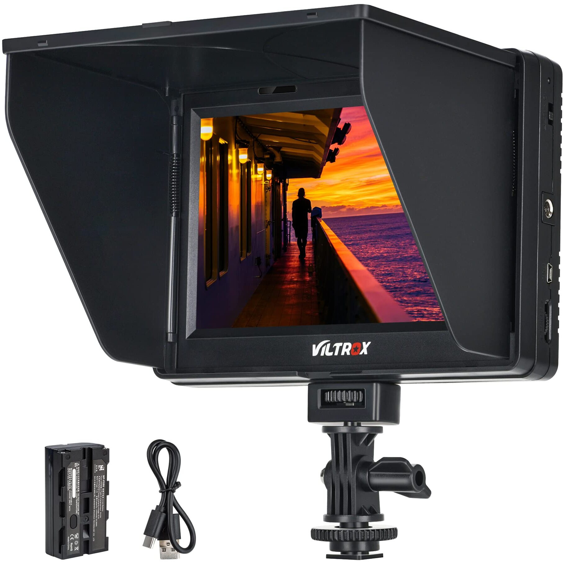 Viltrox Dc-70 Ii 7 Inch Camera Video Monitor, 4K Camera Field Monitor Kit With Hdmi Av Input/Output For Canon Nikon Sony Dslr Camera, Peaking Focus Assist Video Monitor With Sunshade Hood/Battery