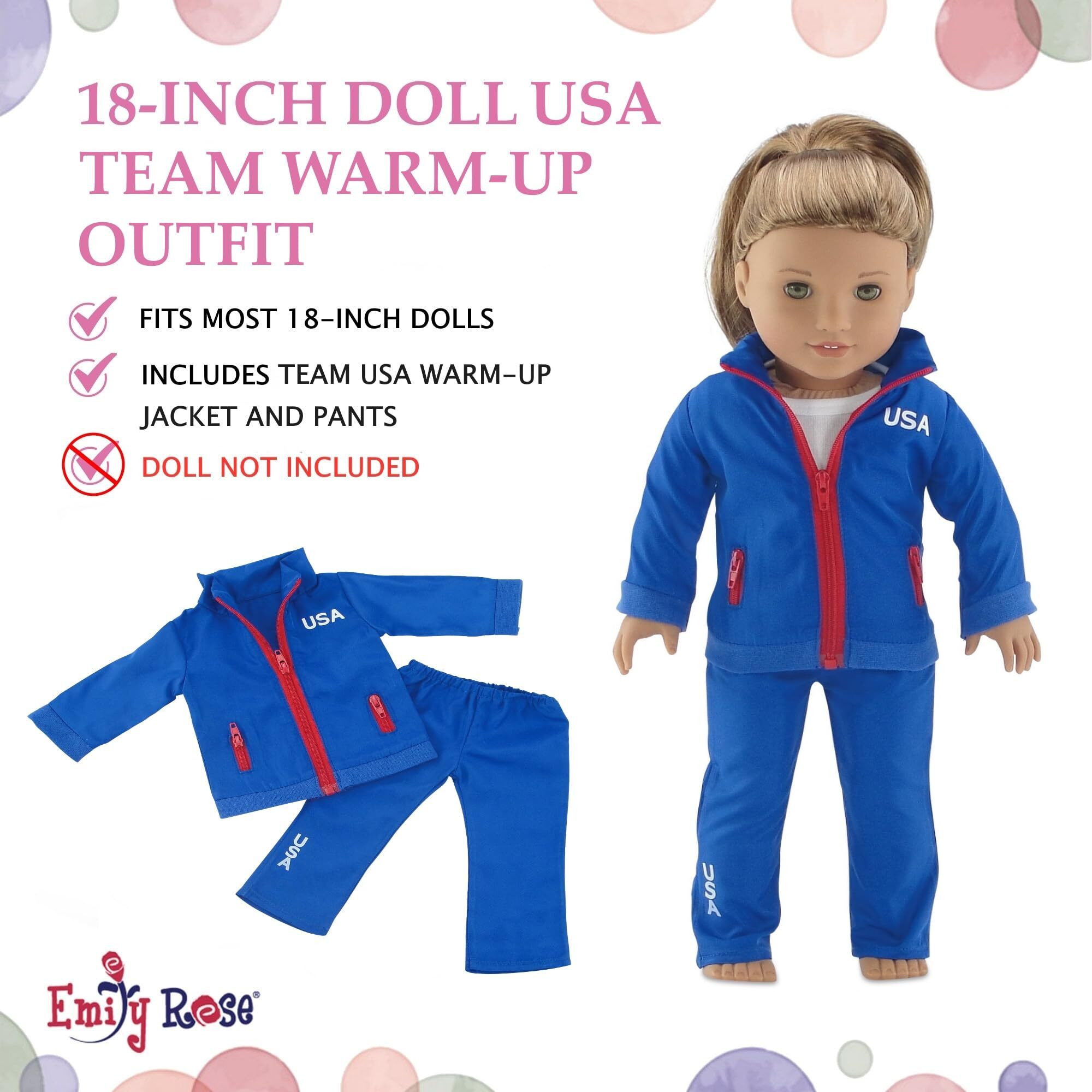 Emily Rose 18-Inch Doll Clothes Clothing Accessories Gift Set | Usa 2-Piece Warm Up 18-Inch Doll Outfit Clothing Set Accessory | Gift Boxed | Fits Most 18"" Dolls