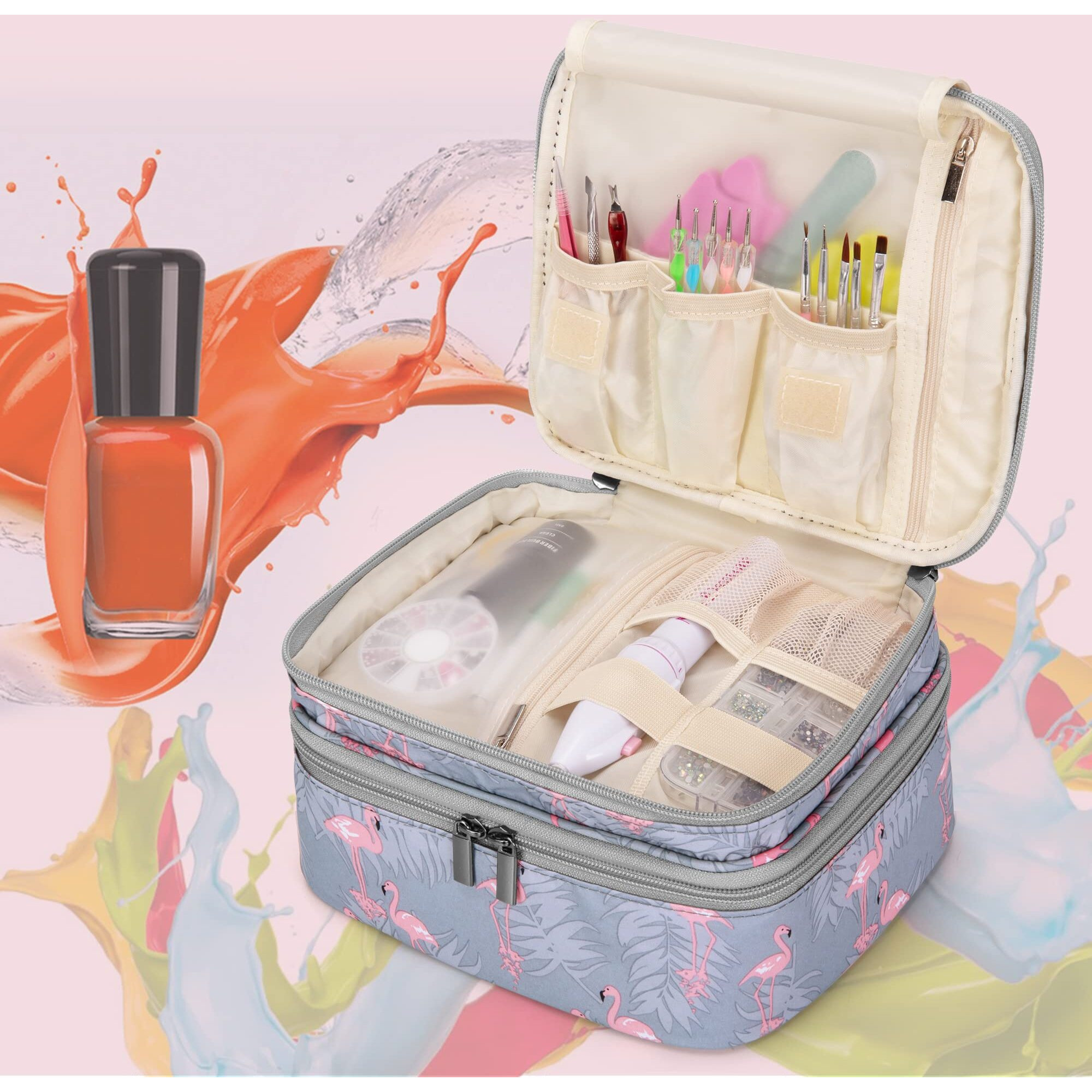 Luxja Nail Polish Carrying Case - Holds 30 Bottles (15Ml - 0.5 Fl.Oz), Double-Layer Organizer For Nail Polish And Manicure Set, Flamingo (Bag Only)